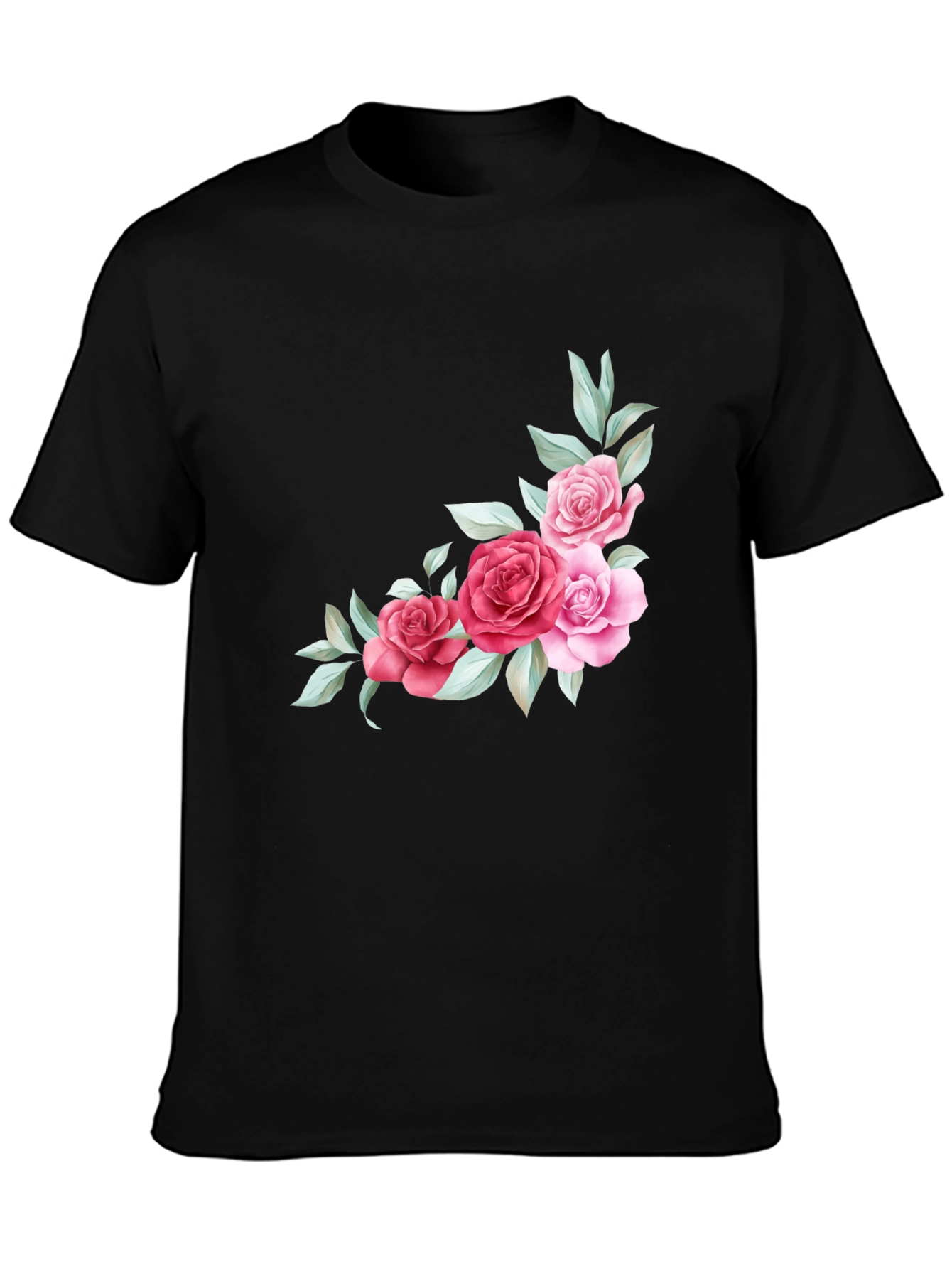 Floral Accent Black T-Shirt