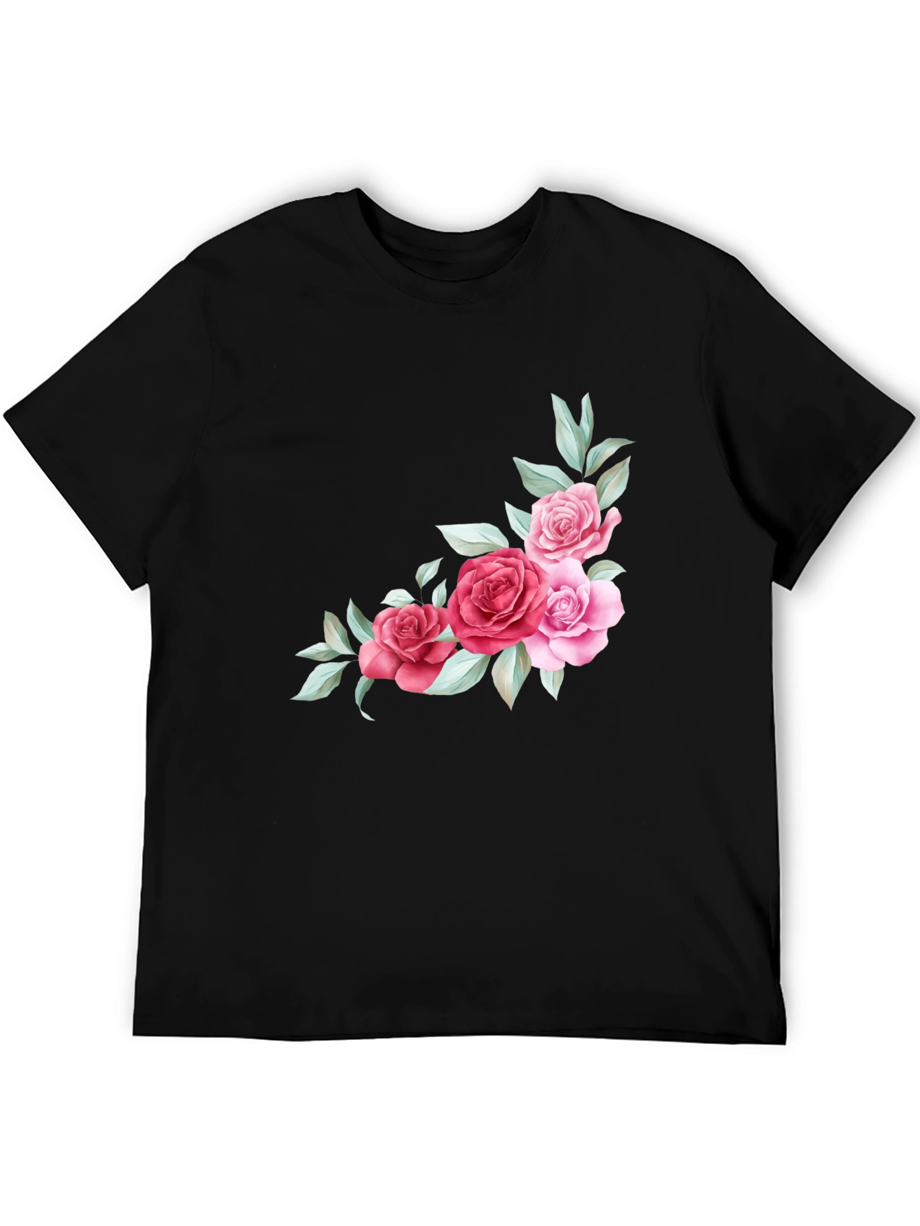 Floral Accent Black T-Shirt