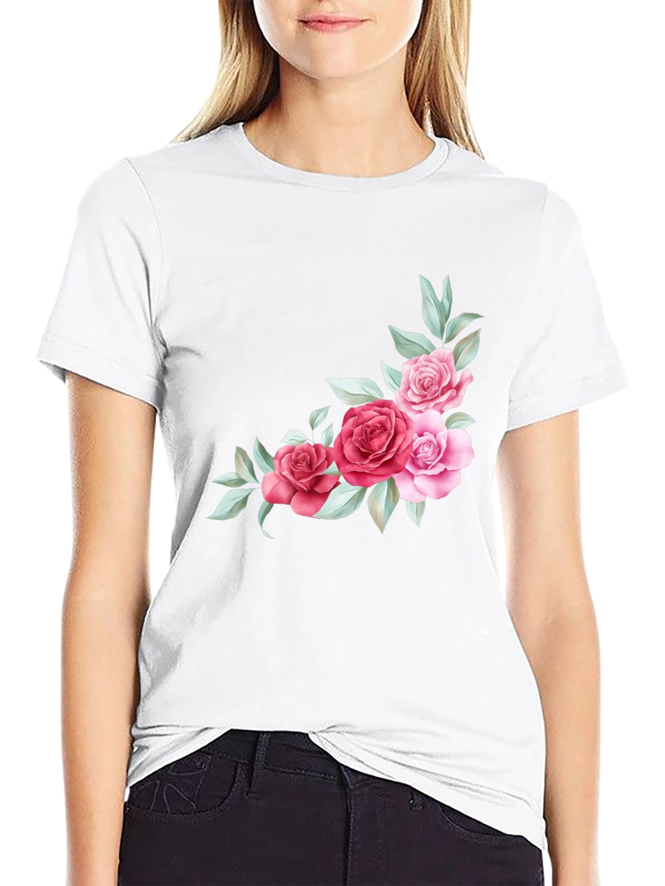Floral Accent Black T-Shirt