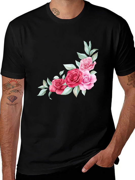 Floral Accent Black T-Shirt