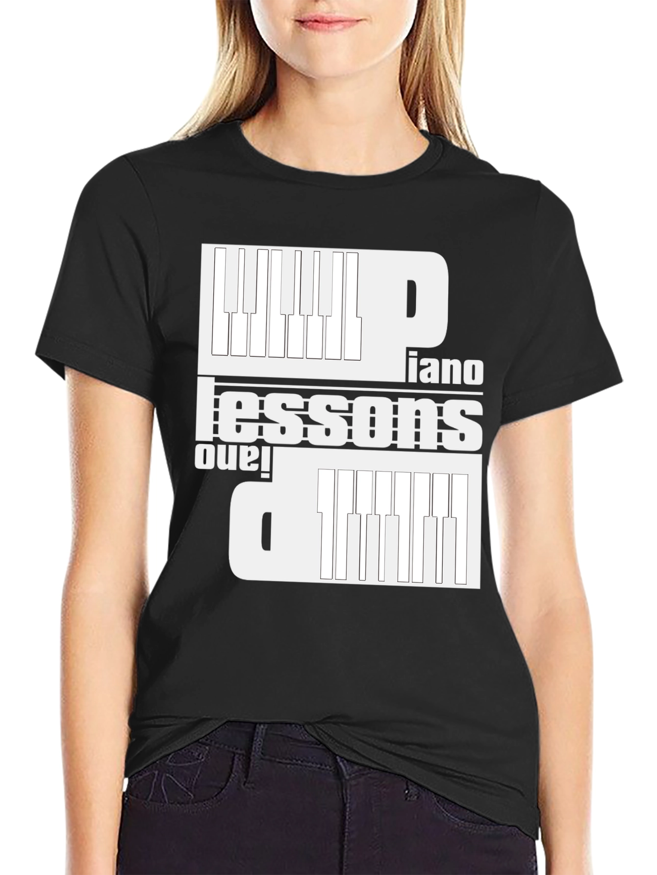 Piano Lessons Graphic T-Shirt - Black Cotton Tee