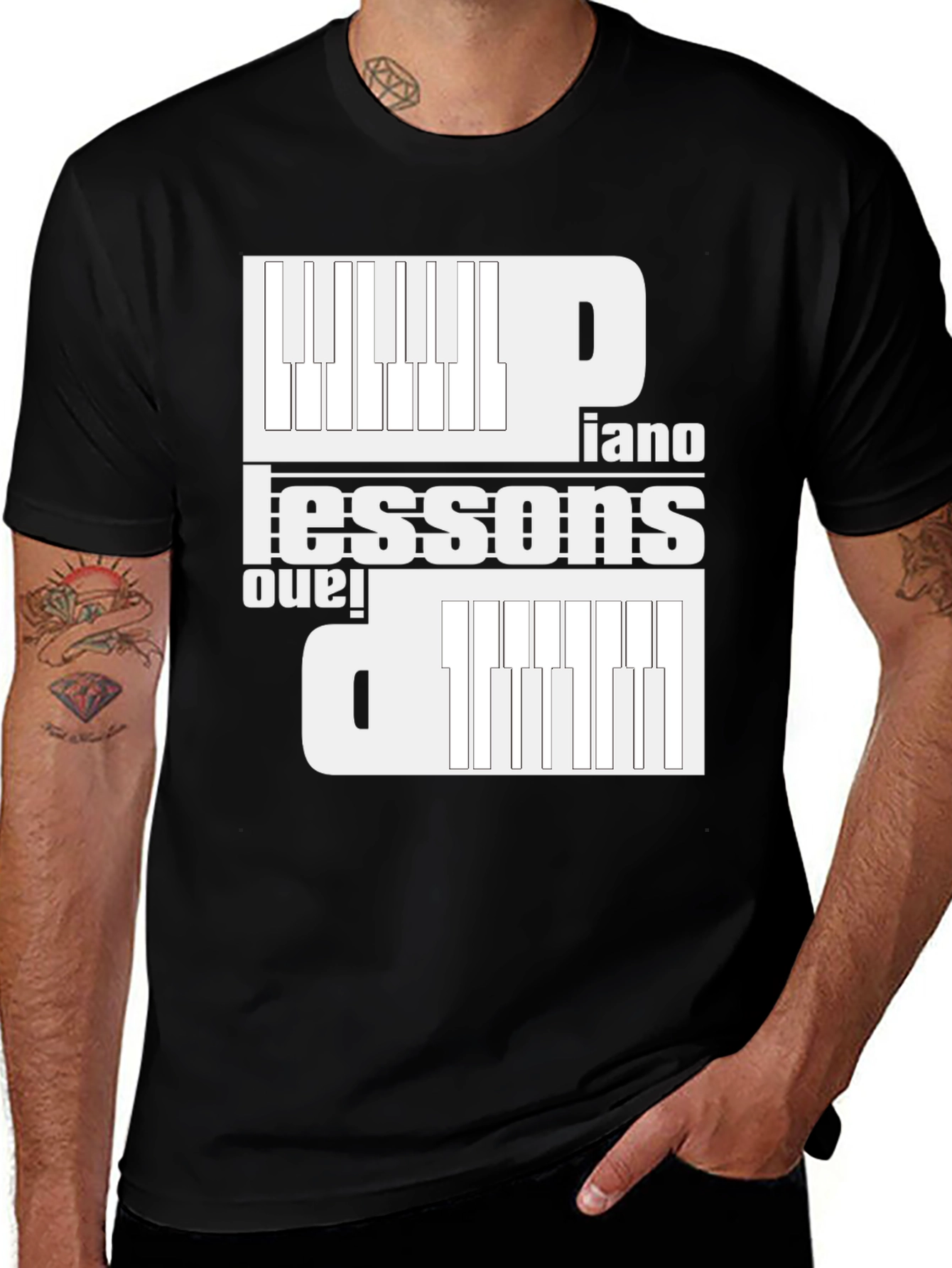 Piano Lessons Graphic T-Shirt - Black Cotton Tee