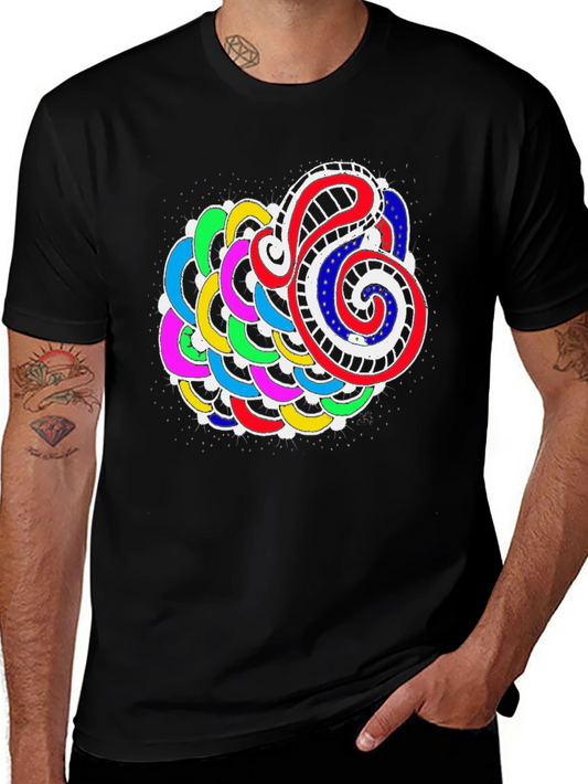 Abstract Colorful Graphic Print Black Tee