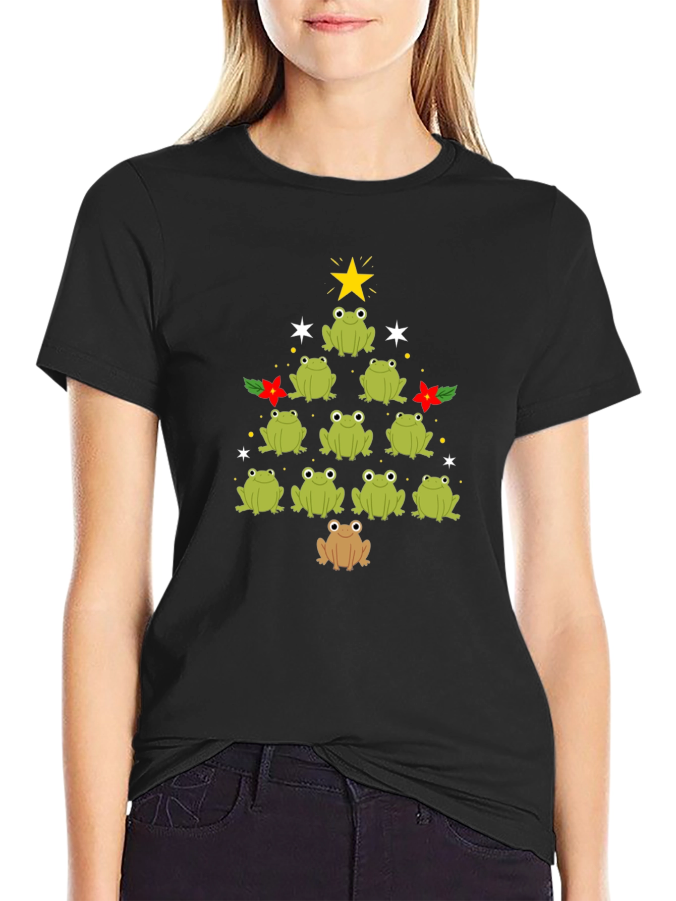 Frog Christmas Tree Black T-Shirt