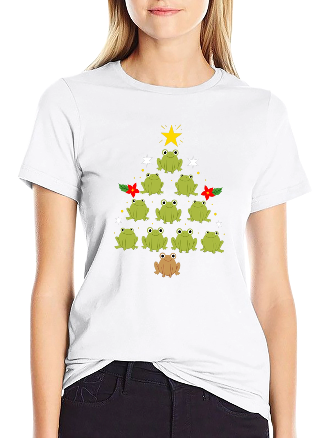 Frog Christmas Tree Black T-Shirt