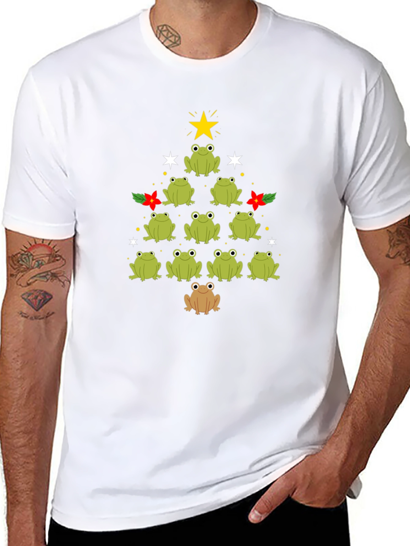 Frog Christmas Tree Black T-Shirt