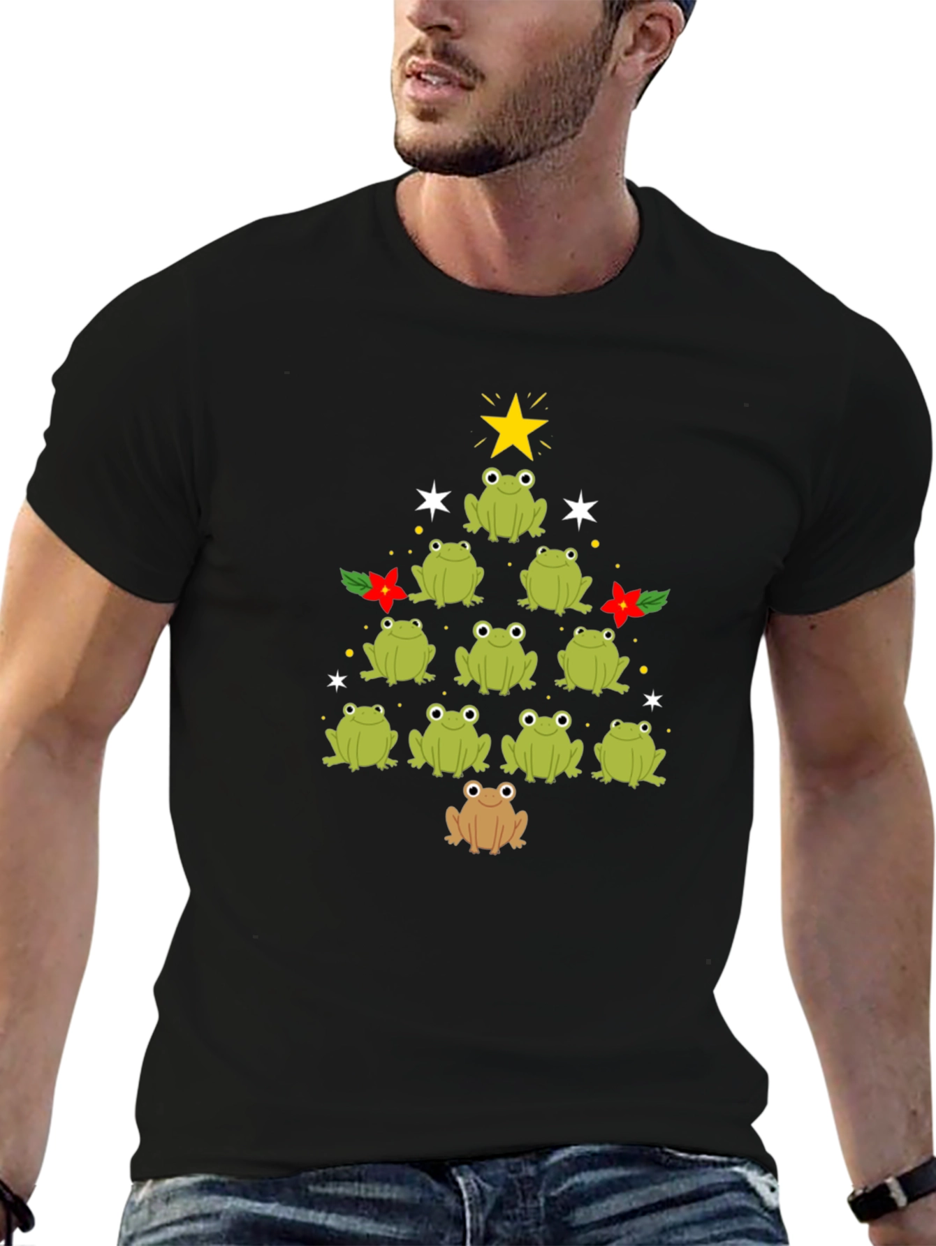 Frog Christmas Tree Black T-Shirt