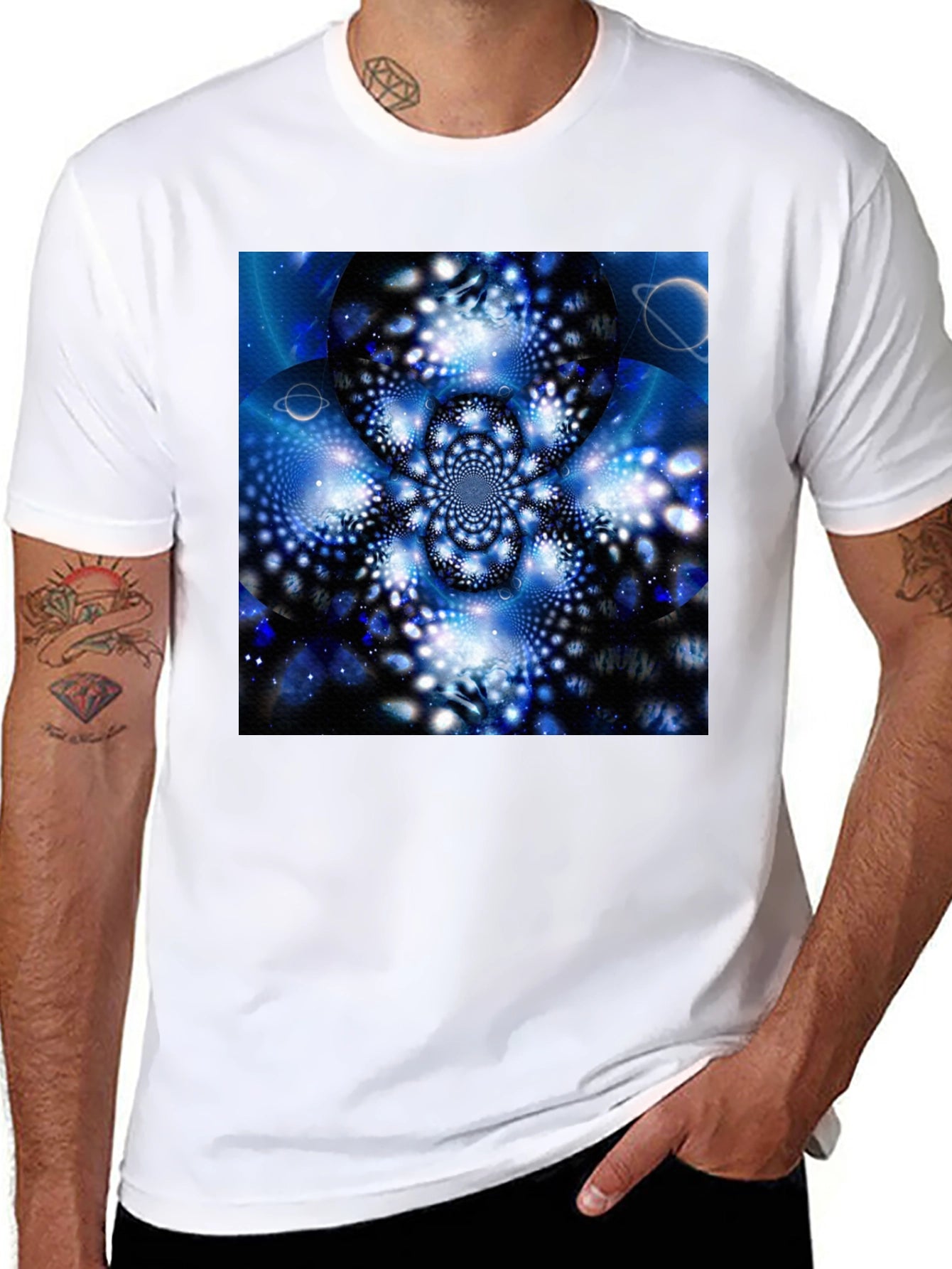 Cosmic Bloom Tee - Black Cotton Graphic T-Shirt