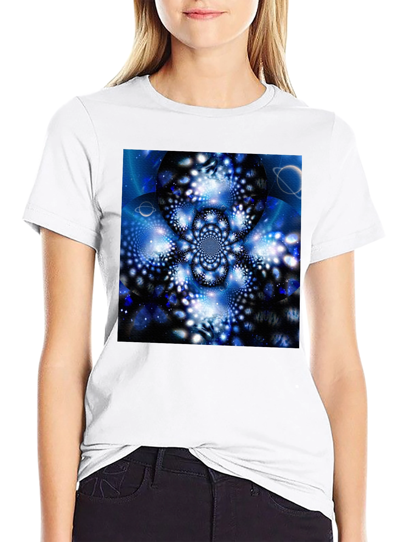 Cosmic Bloom Tee - Black Cotton Graphic T-Shirt