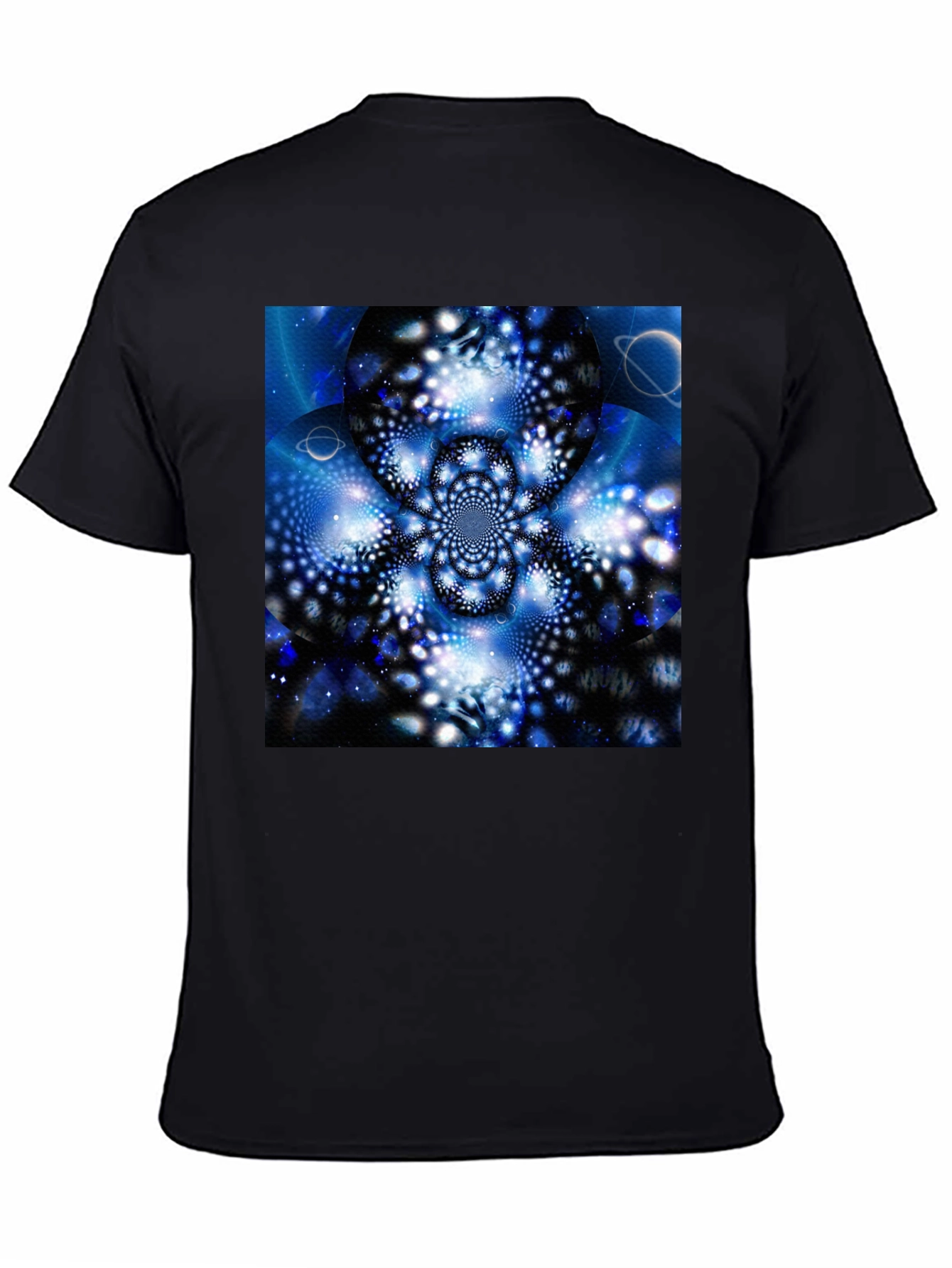 Cosmic Bloom Tee - Black Cotton Graphic T-Shirt
