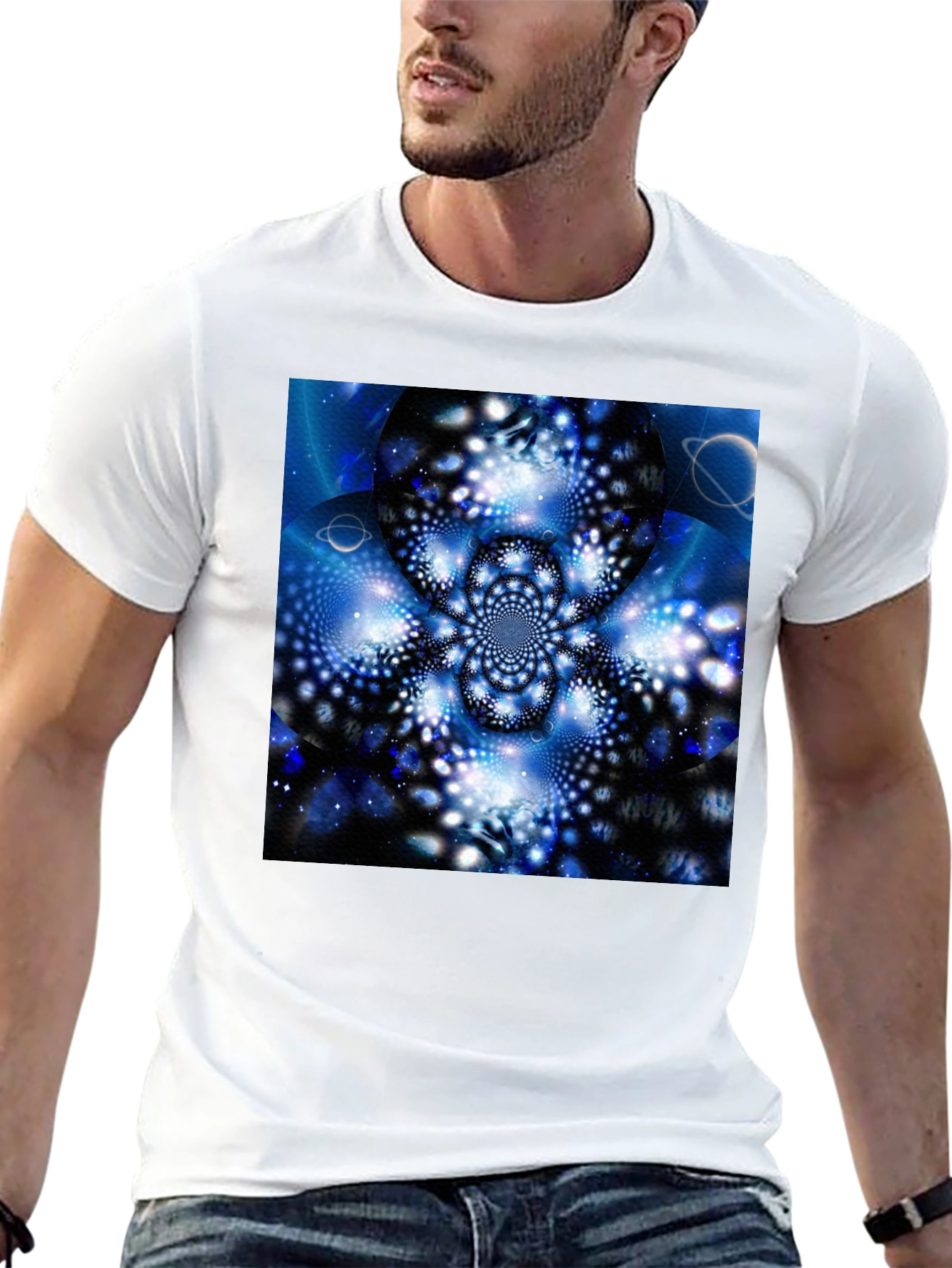 Cosmic Bloom Tee - Black Cotton Graphic T-Shirt