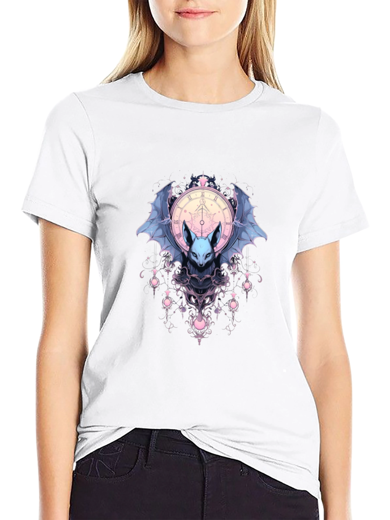 Bat & Clock Graphic Black T-Shirt