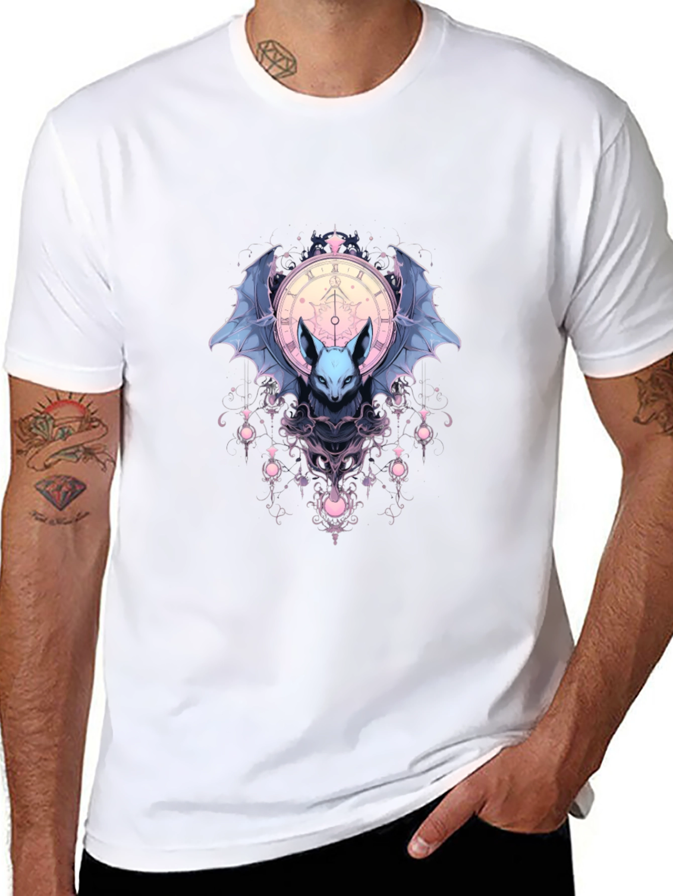 Bat & Clock Graphic Black T-Shirt