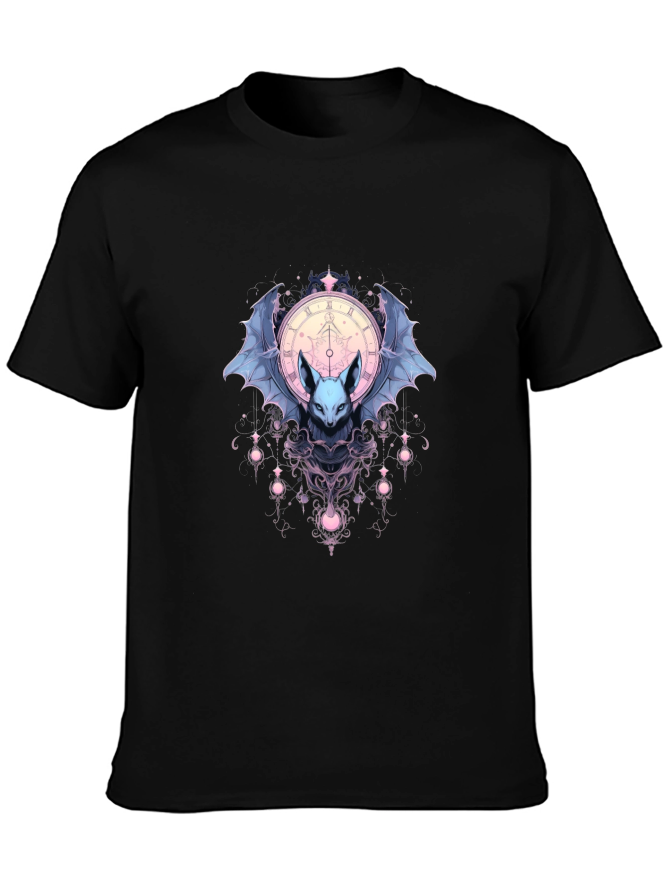 Bat & Clock Graphic Black T-Shirt