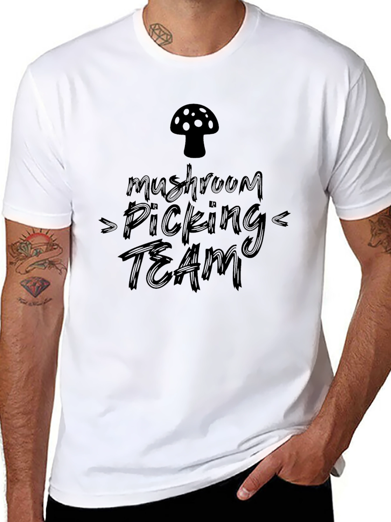 Mushroom Picking Team Black Graphic Tee