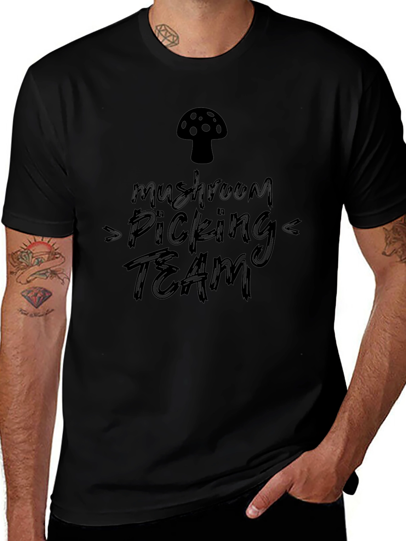 Mushroom Picking Team Black Graphic Tee