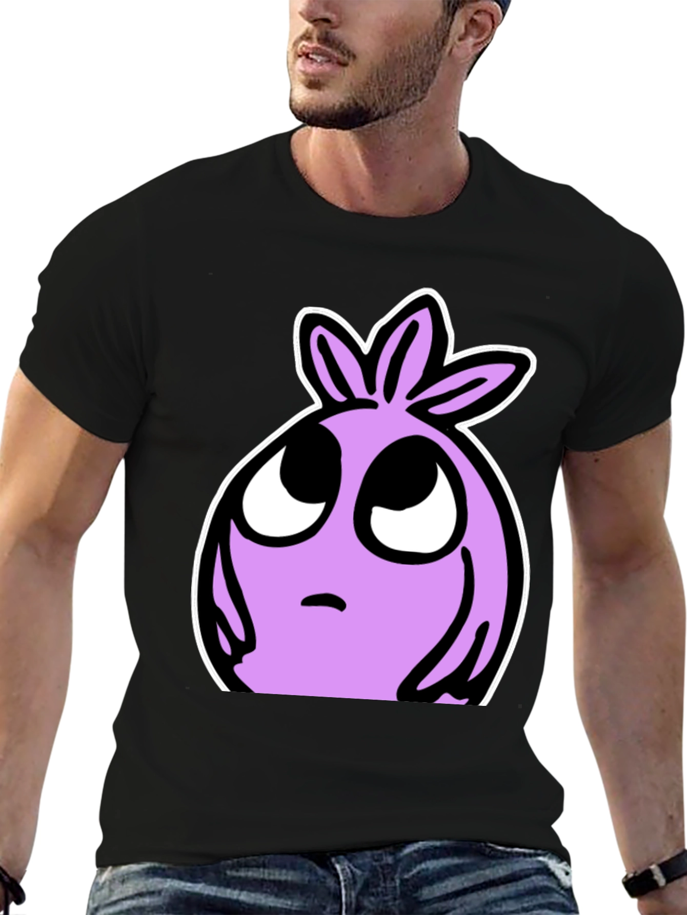 Cartoon Lilac Character Black T-shirt