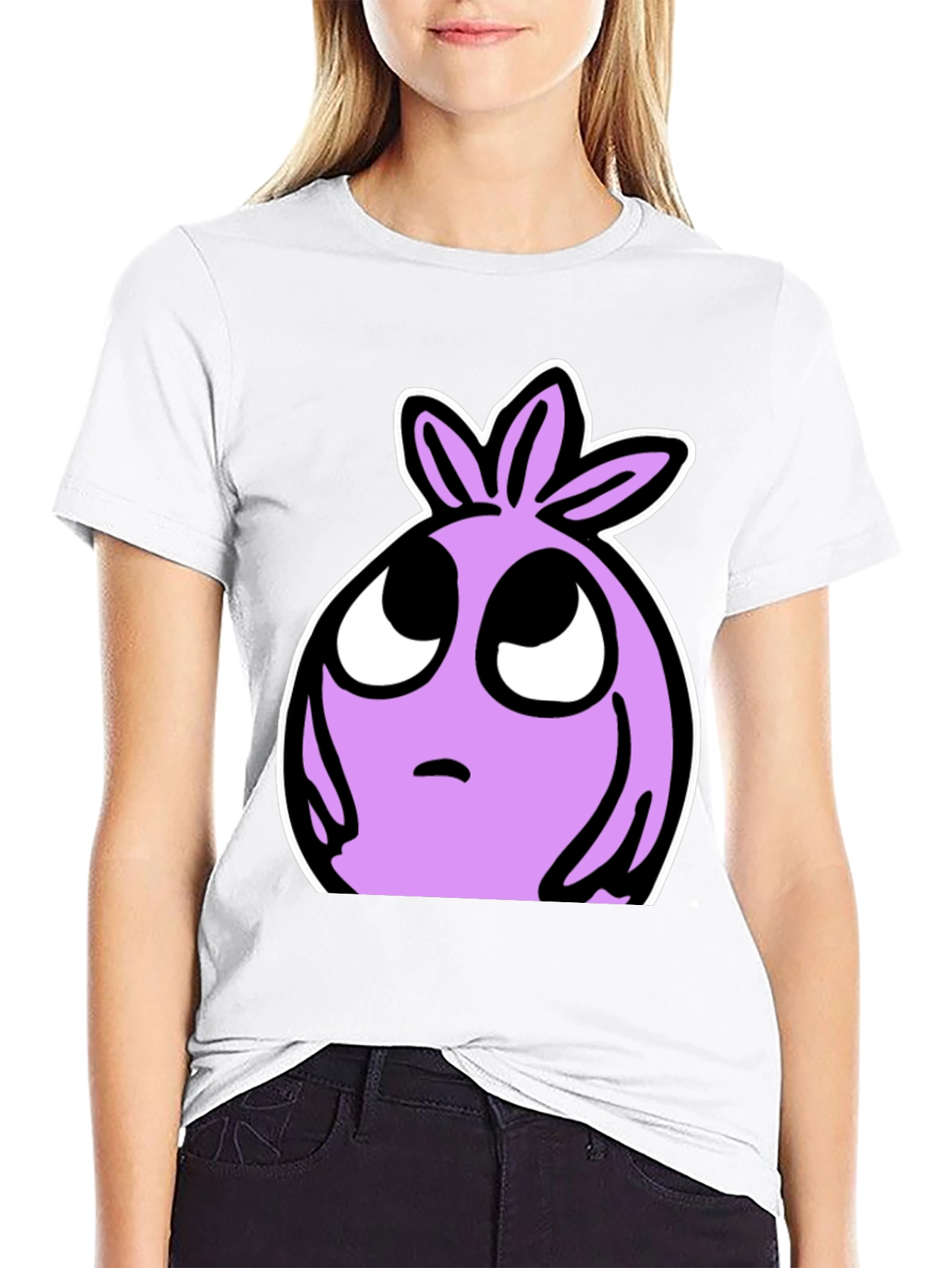 Cartoon Lilac Character Black T-shirt