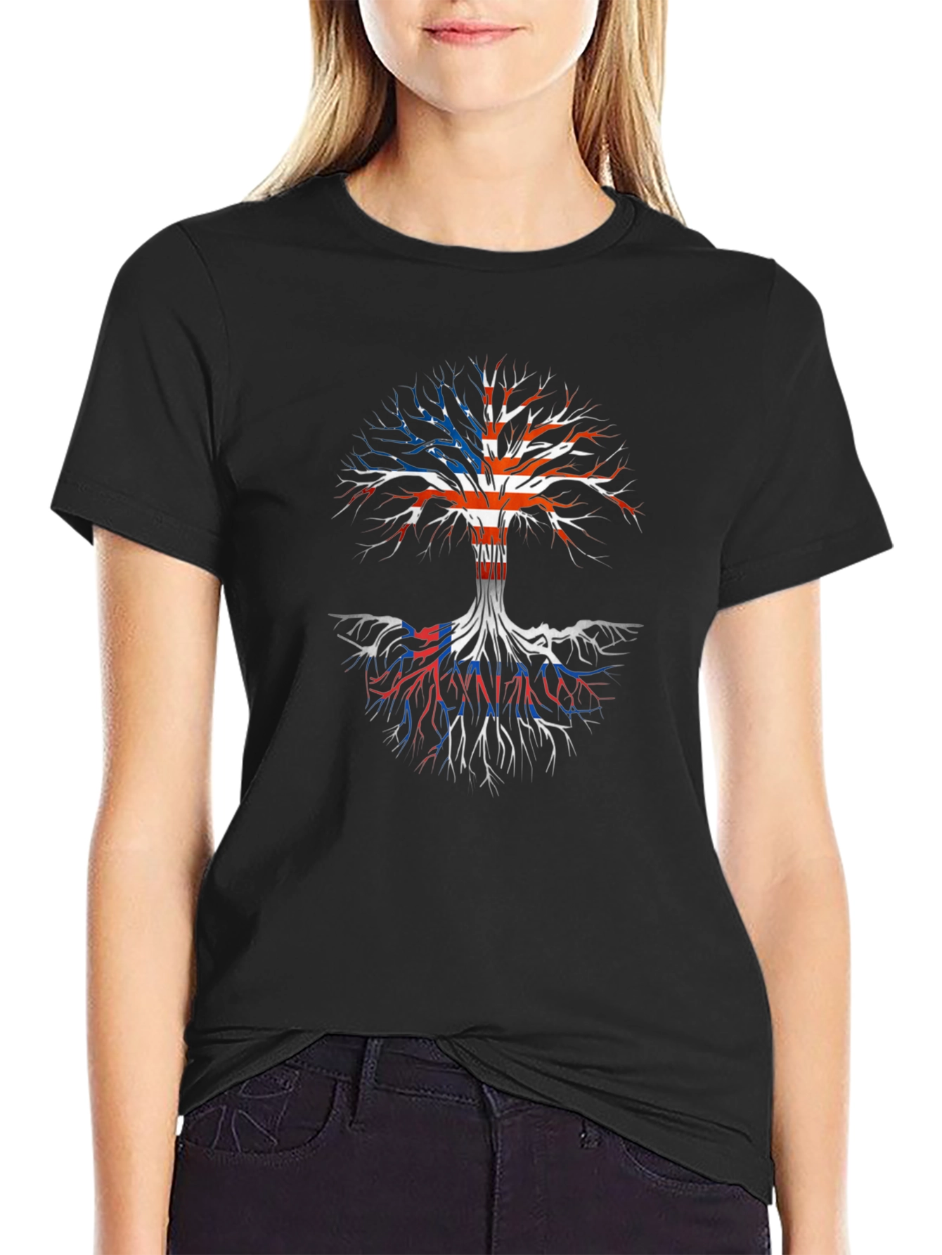 USA Flag Tree Roots Graphic Print T-Shirt