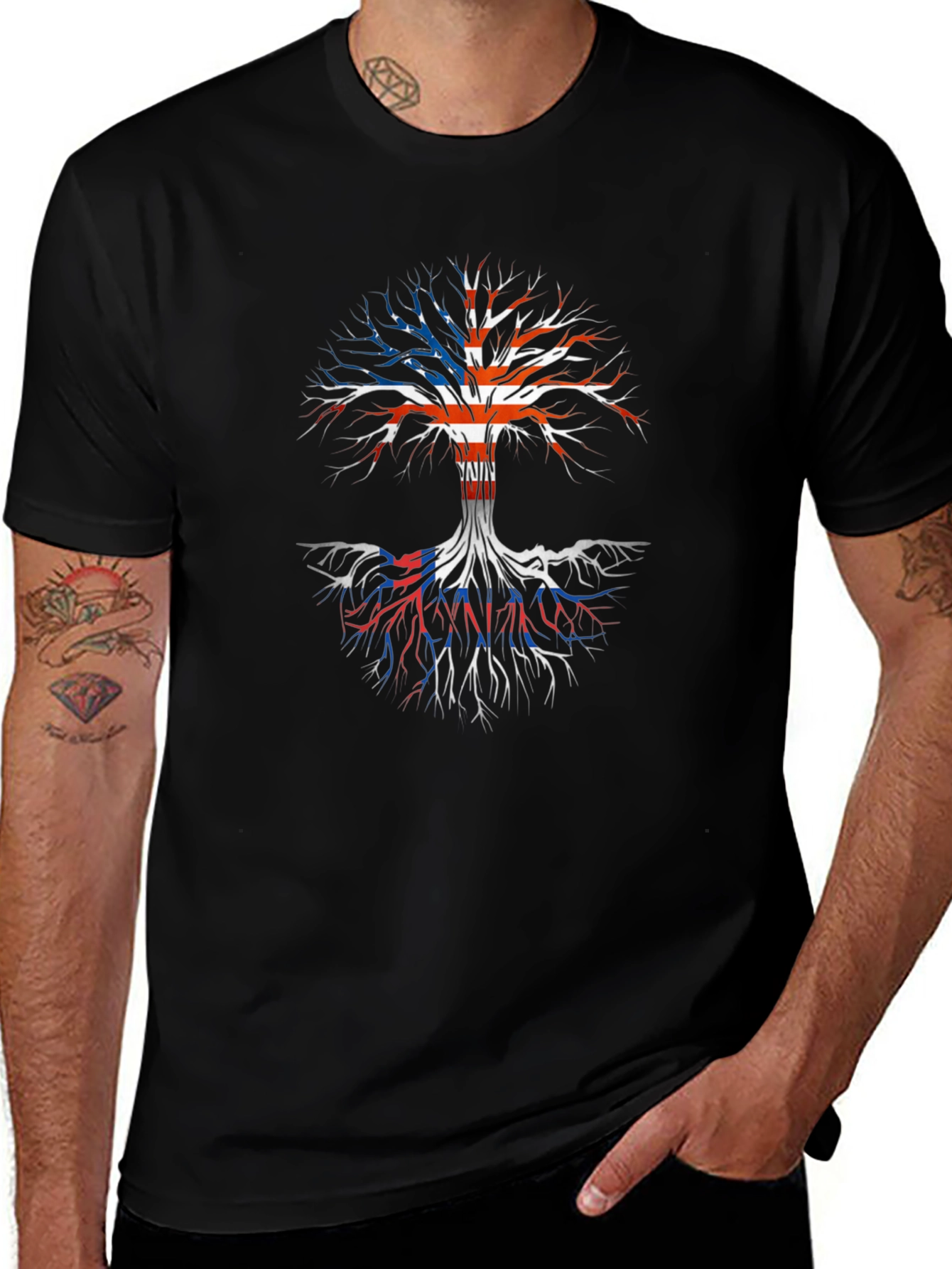 USA Flag Tree Roots Graphic Print T-Shirt