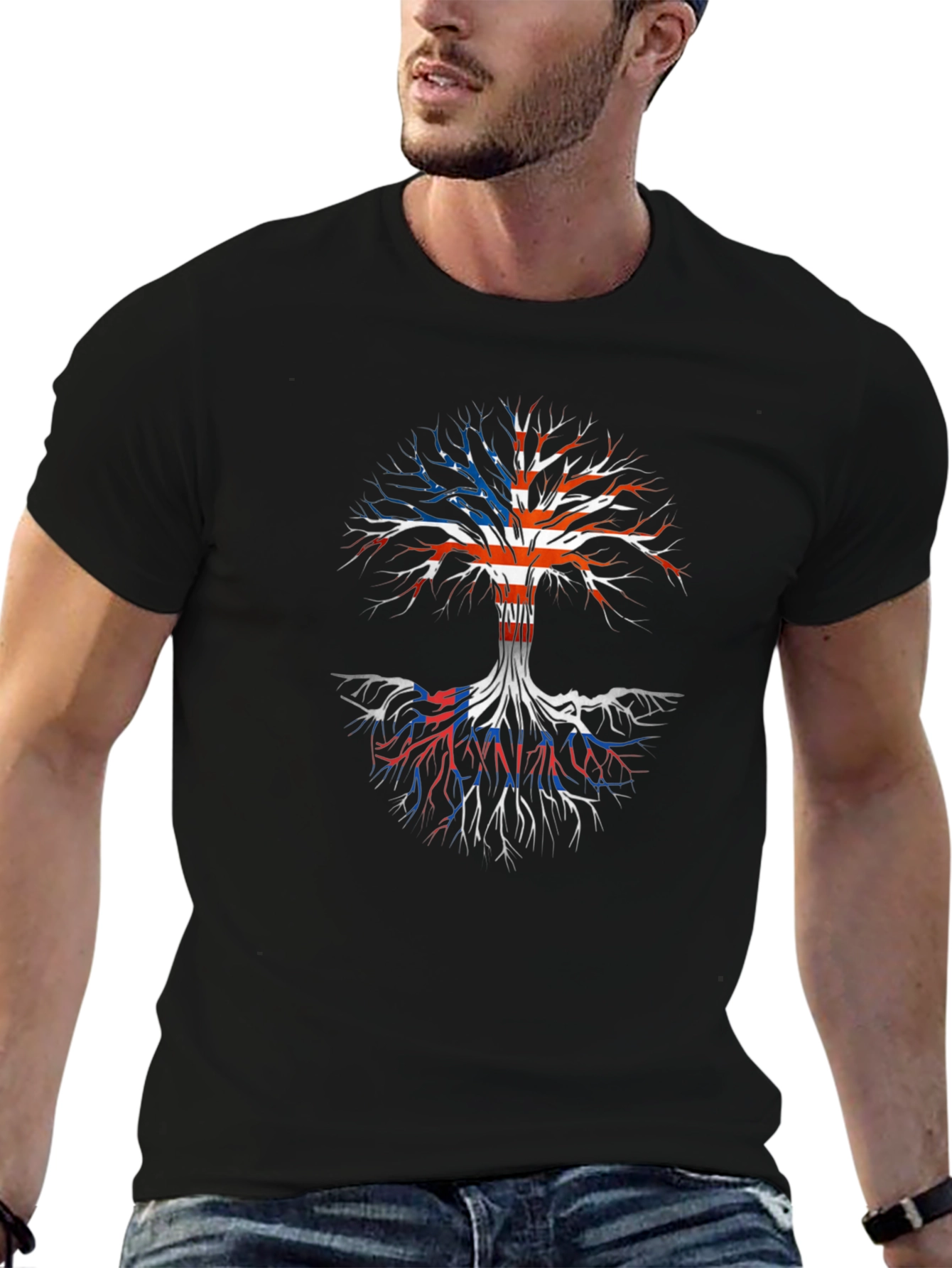 USA Flag Tree Roots Graphic Print T-Shirt