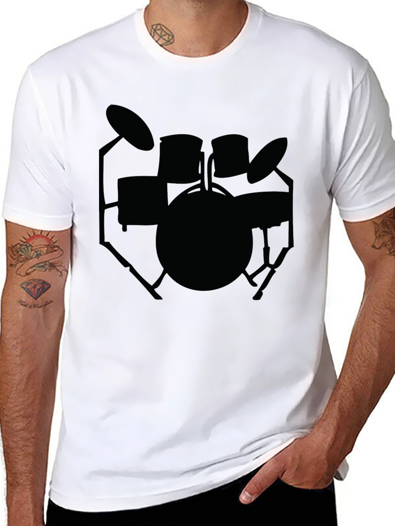 Drum Kit Graphic Tee - Musicians Black Cotton T-Shirt