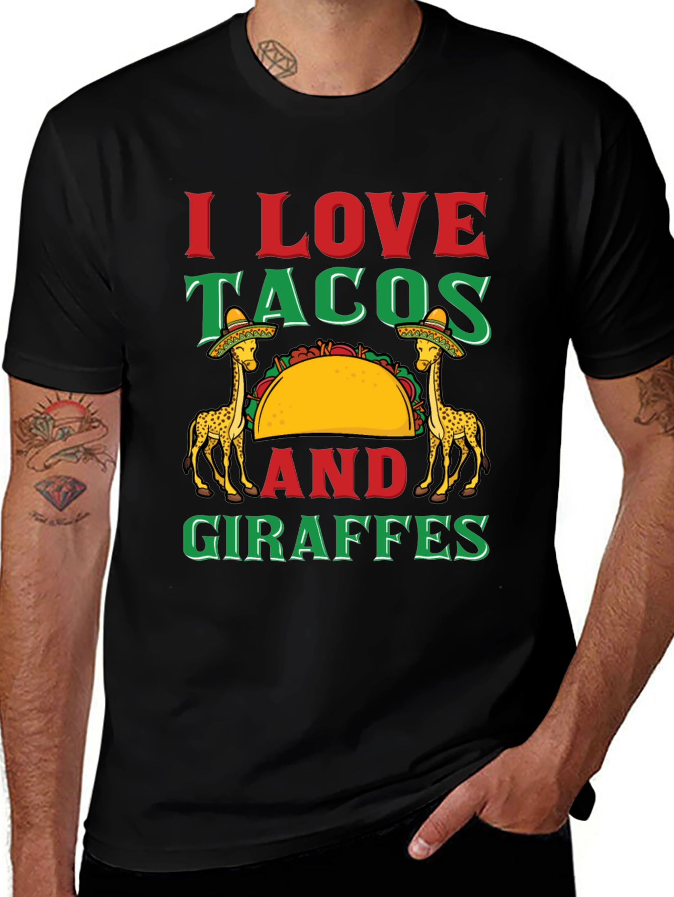 I Love Tacos and Giraffes Graphic T-Shirt