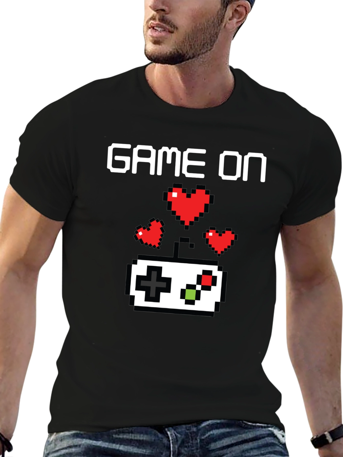 Game On Pixel Art Gamer T-Shirt - Black