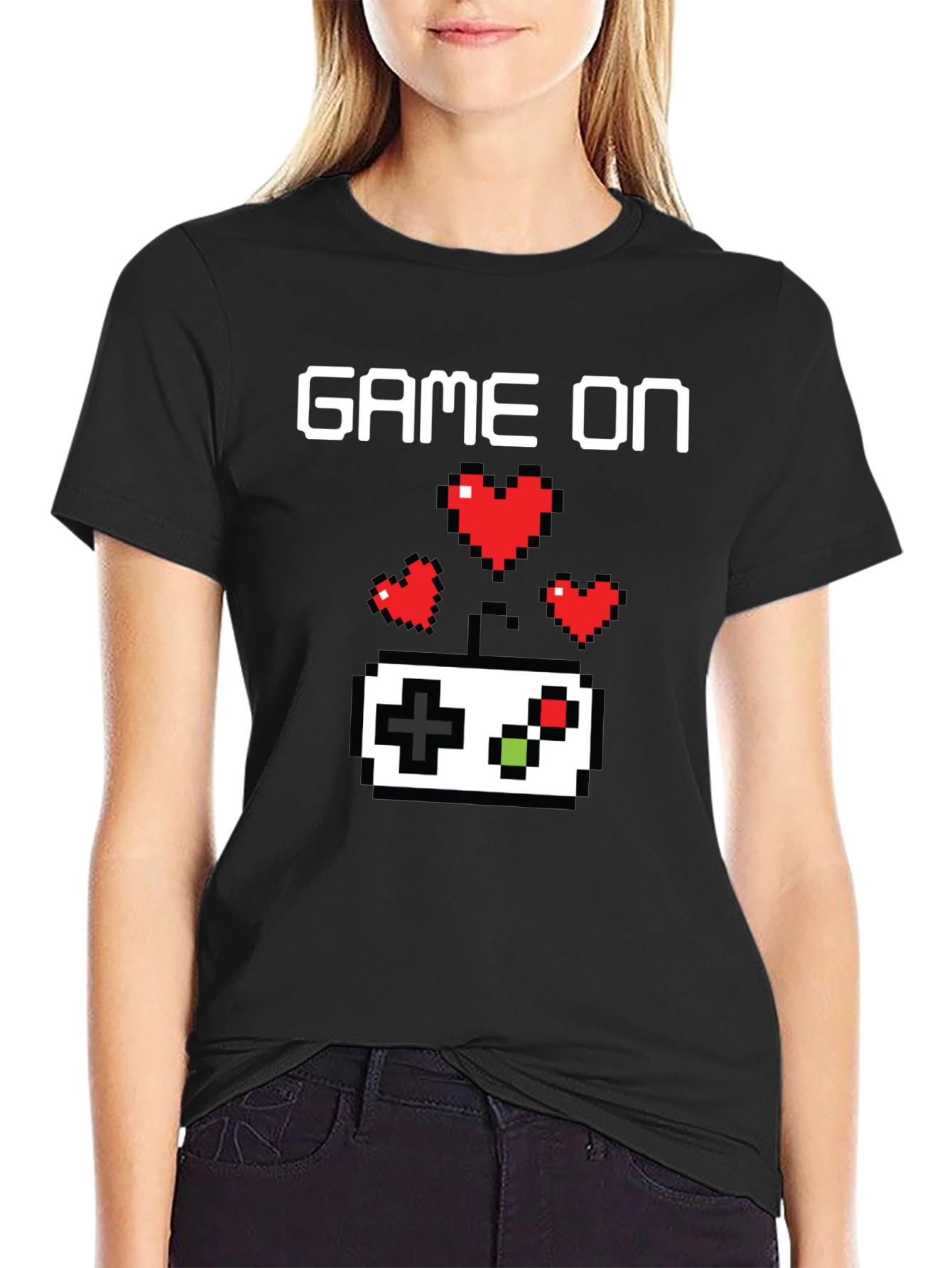 Game On Pixel Art Gamer T-Shirt - Black