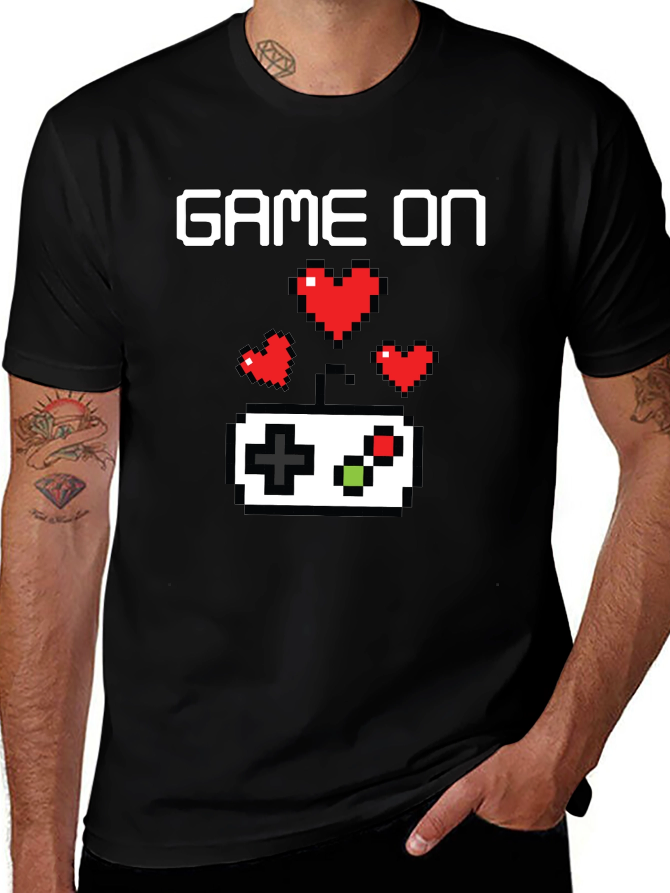 Game On Pixel Art Gamer T-Shirt - Black
