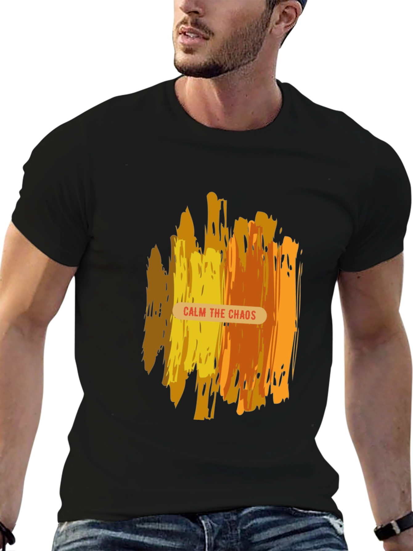 Calm the Chaos Graphic Print Black Tee