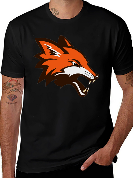 Mens Black T-Shirt with Fox Head Graphic