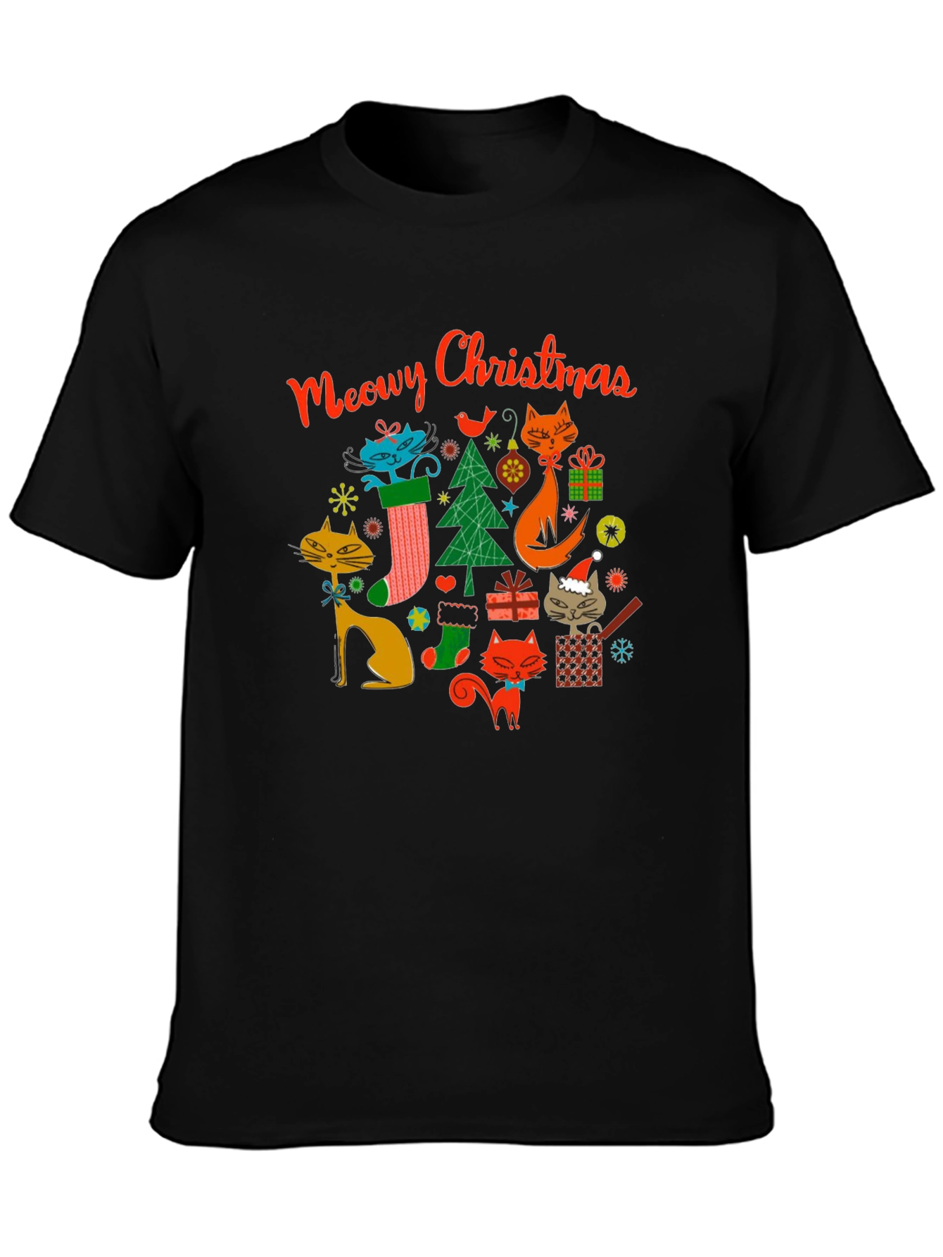 Meowy Christmas Cat Graphic Tee