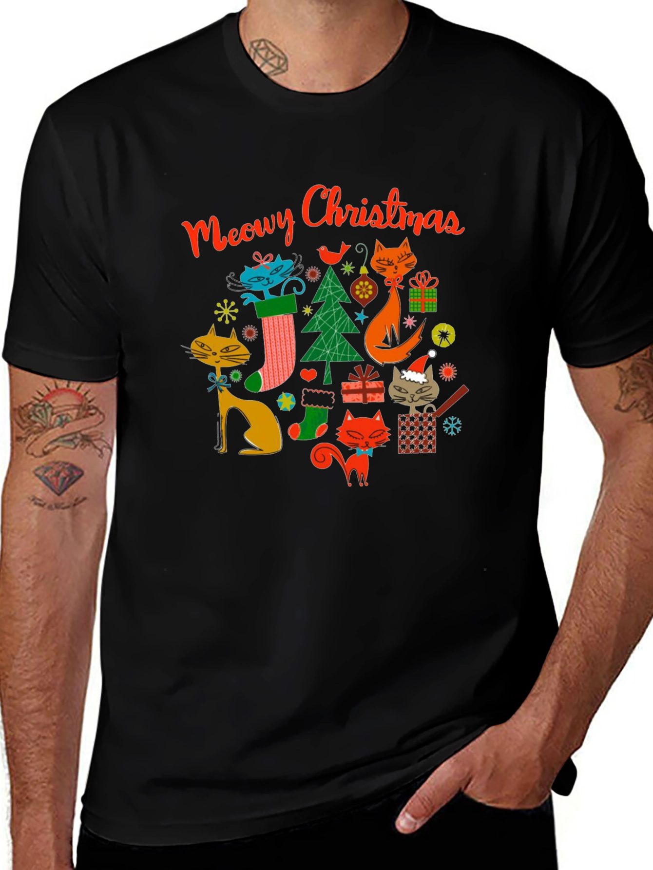 Meowy Christmas Cat Graphic Tee
