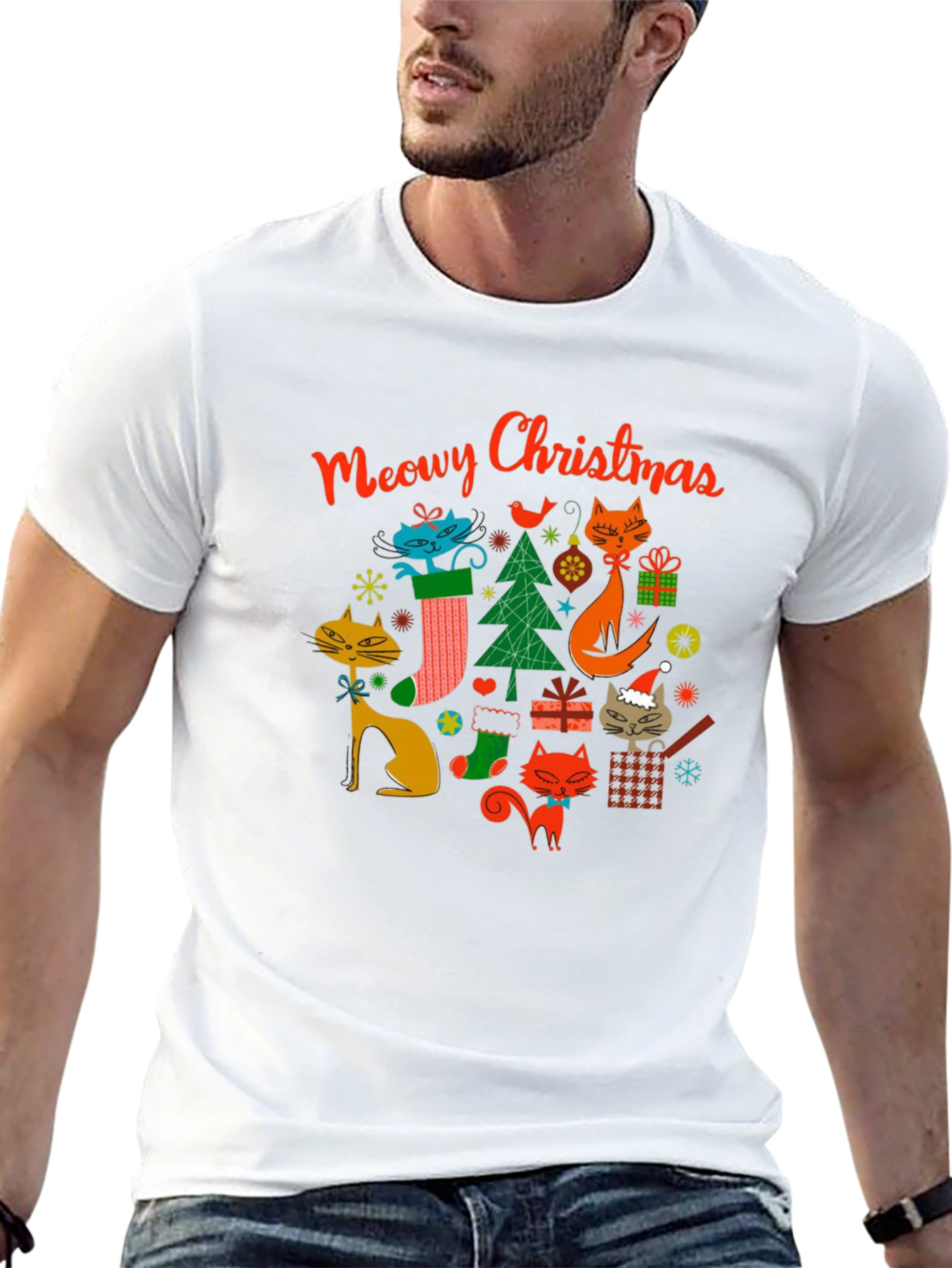 Meowy Christmas Cat Graphic Tee