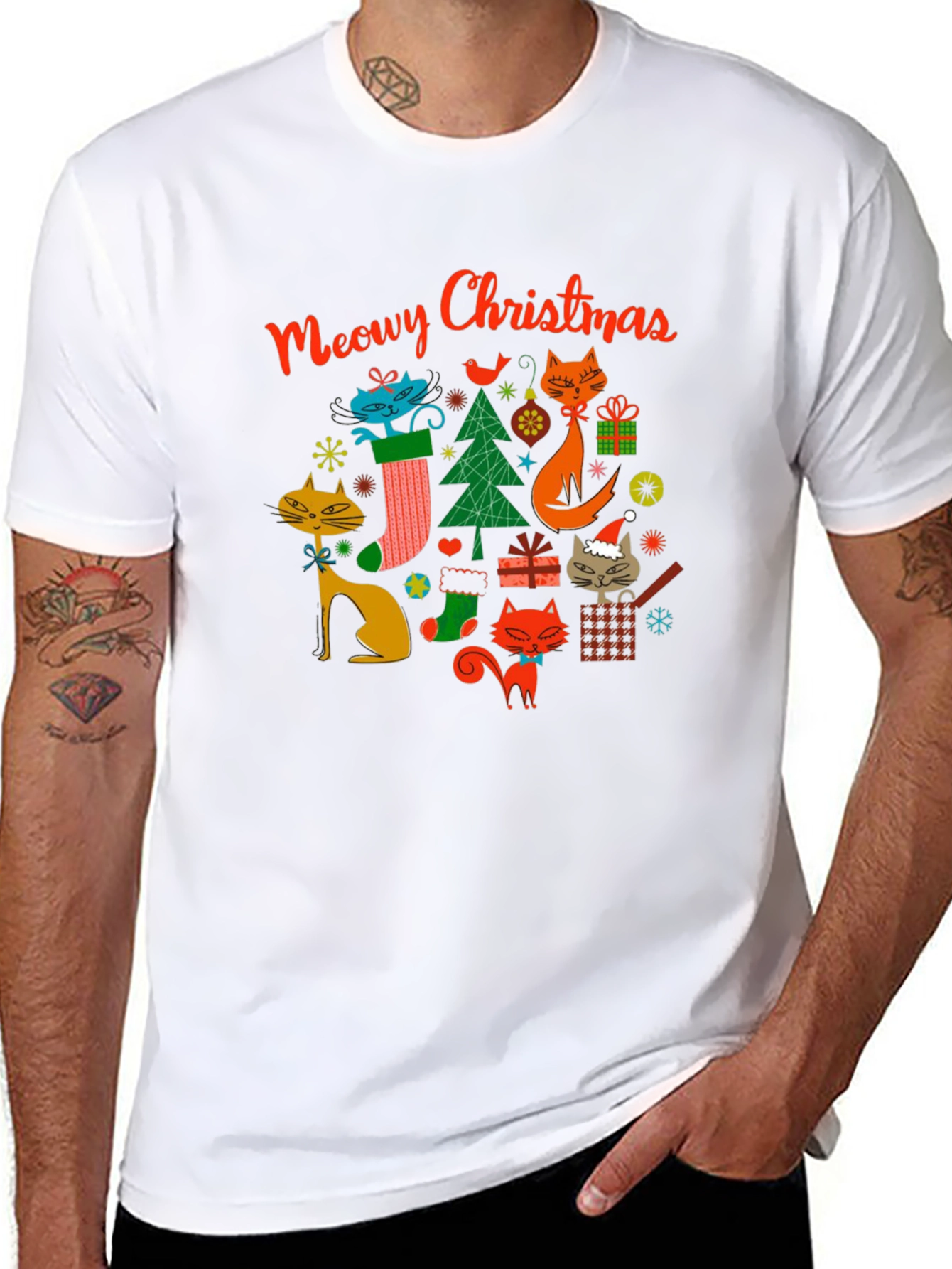 Meowy Christmas Cat Graphic Tee