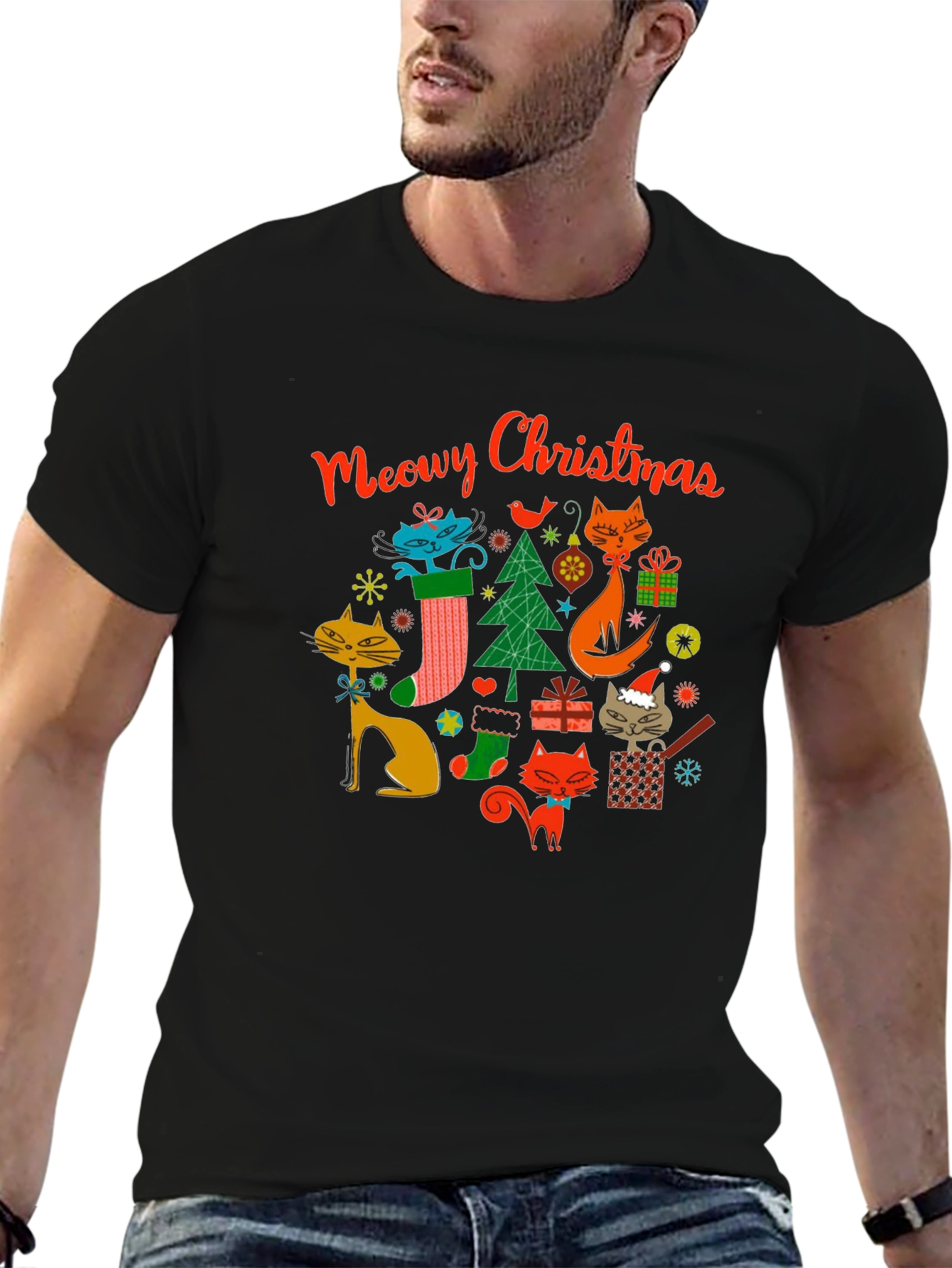 Meowy Christmas Cat Graphic Tee