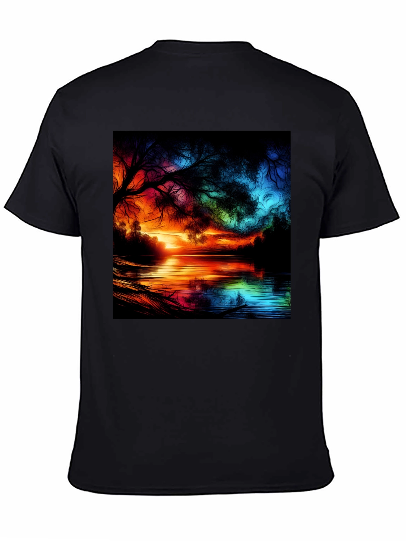 Vibrant Sunset Lake Graphic Tee - Artistic Design