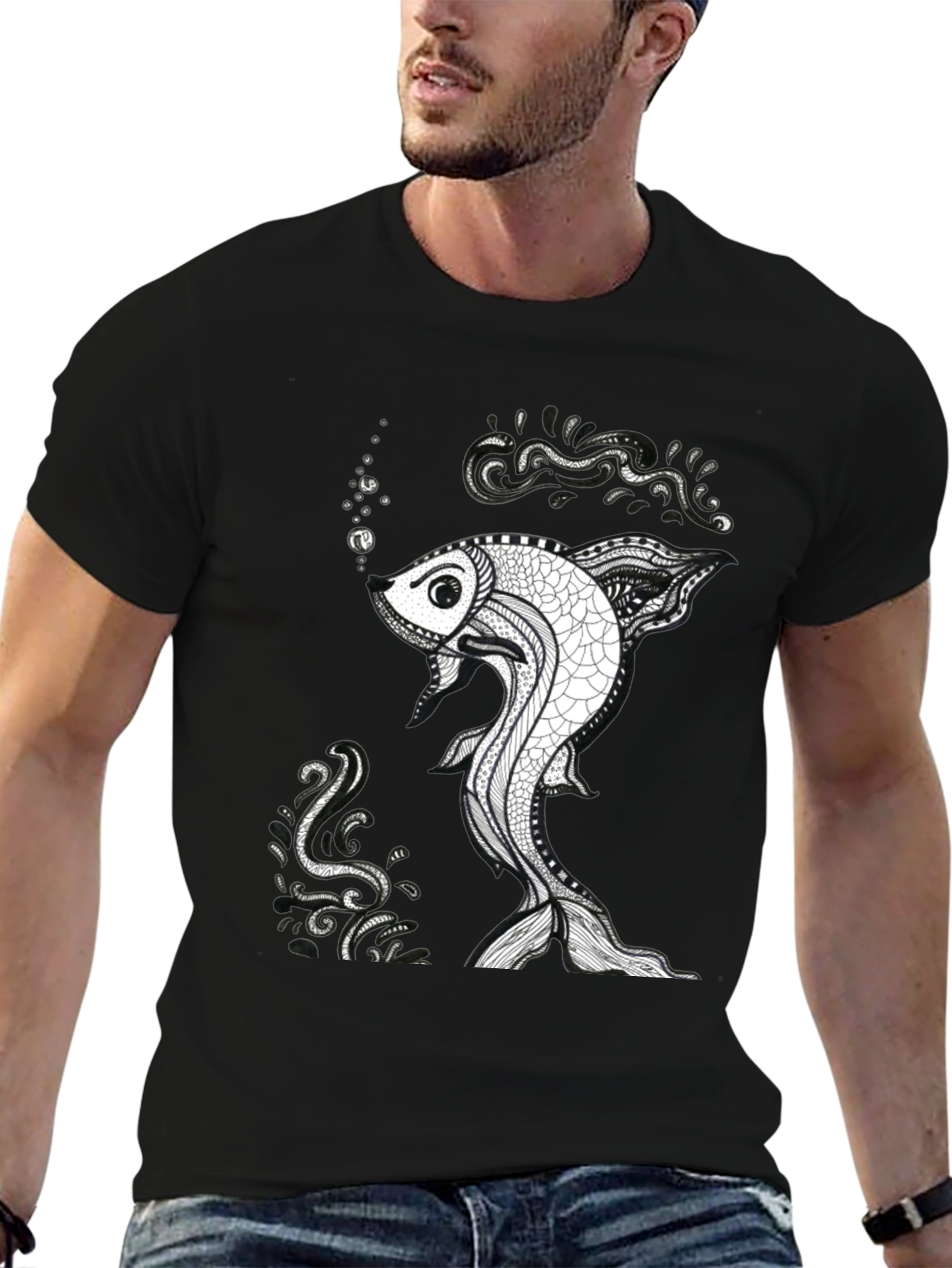 Fish Graphic Black T-Shirt