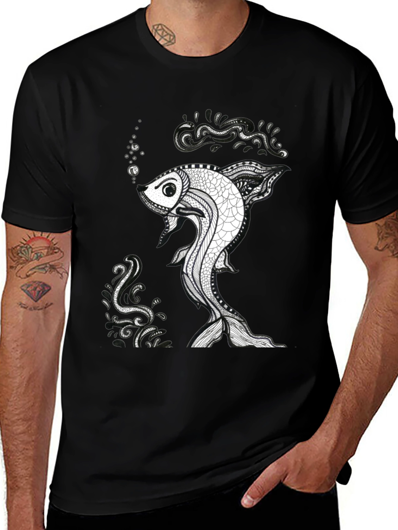 Fish Graphic Black T-Shirt