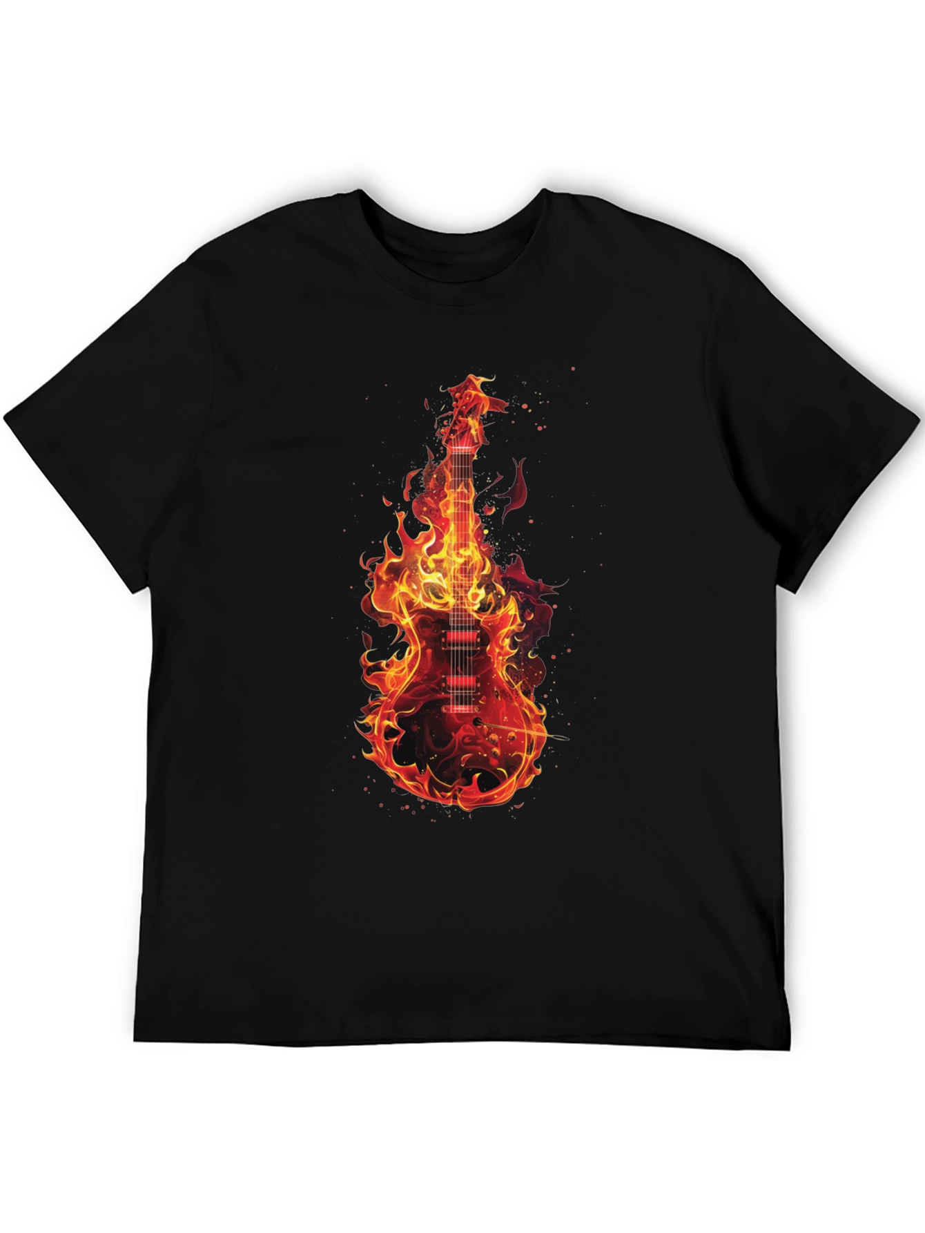 Flaming Guitar Graphic T-Shirt - Rock On!