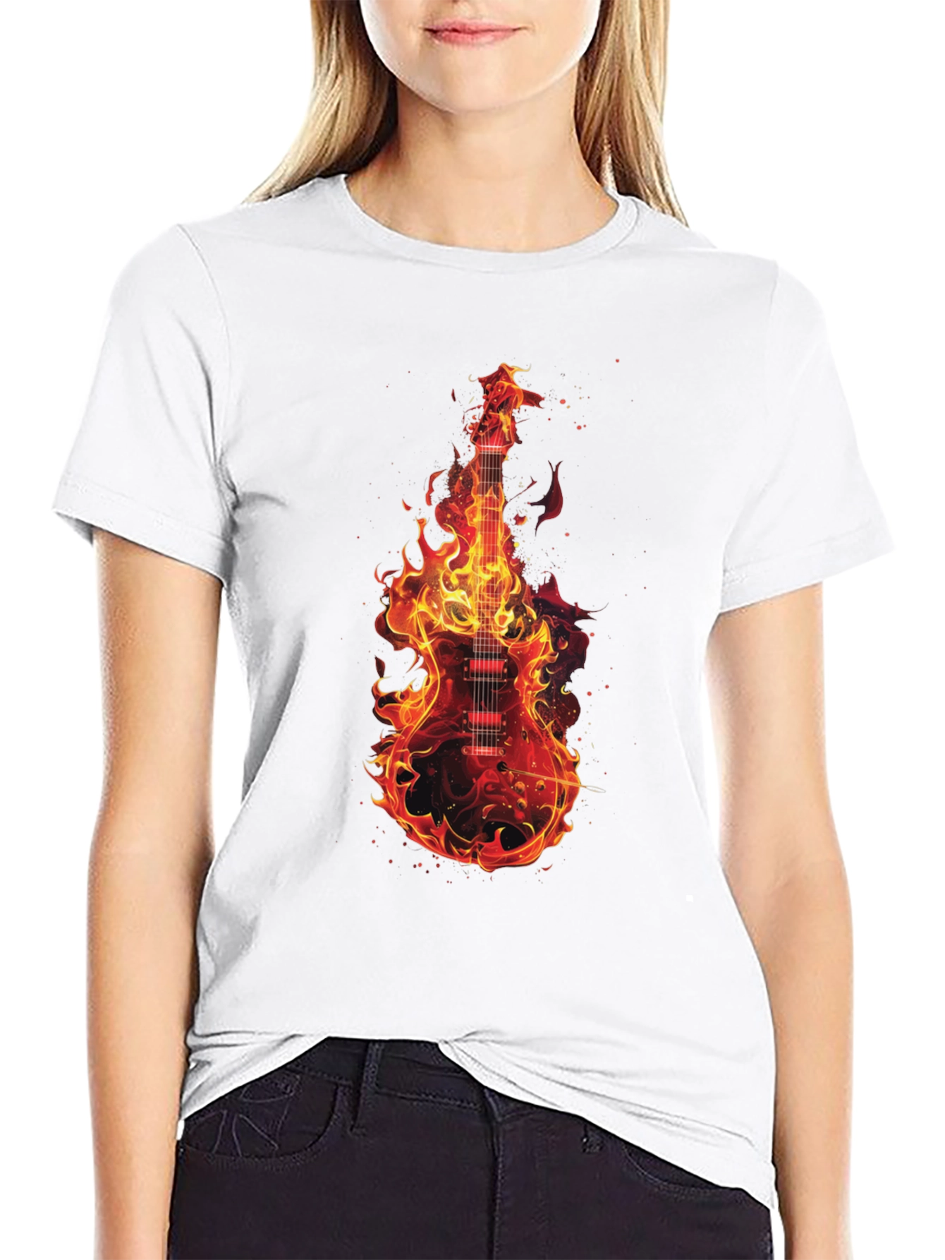 Flaming Guitar Graphic T-Shirt - Rock On!