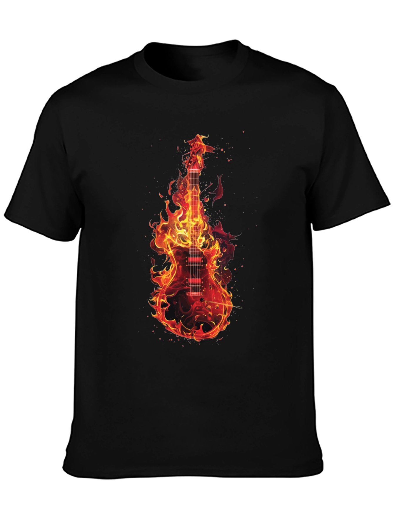 Flaming Guitar Graphic T-Shirt - Rock On!