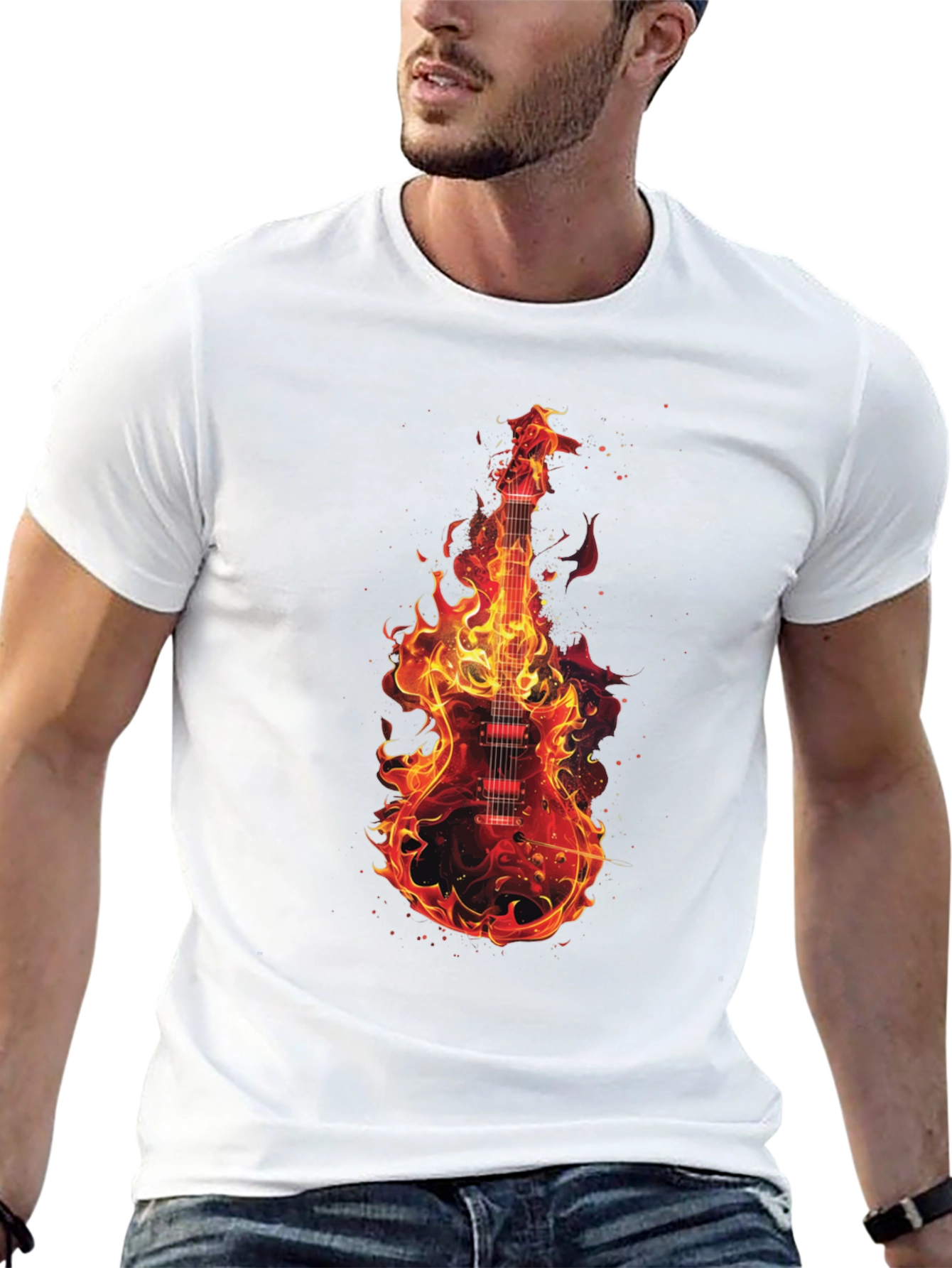 Flaming Guitar Graphic T-Shirt - Rock On!