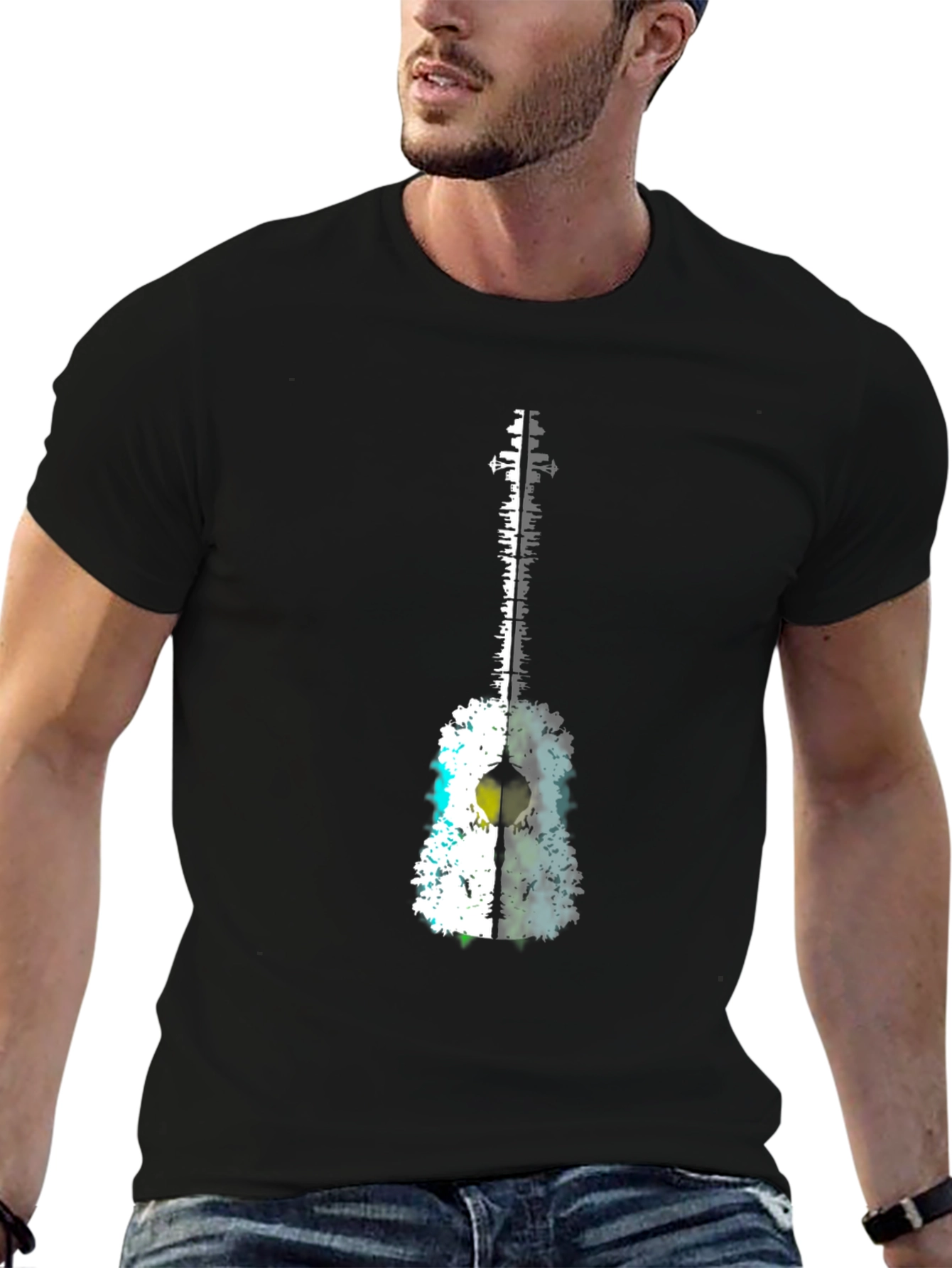 Abstract Guitar Graphic Tee - Black T-Shirt