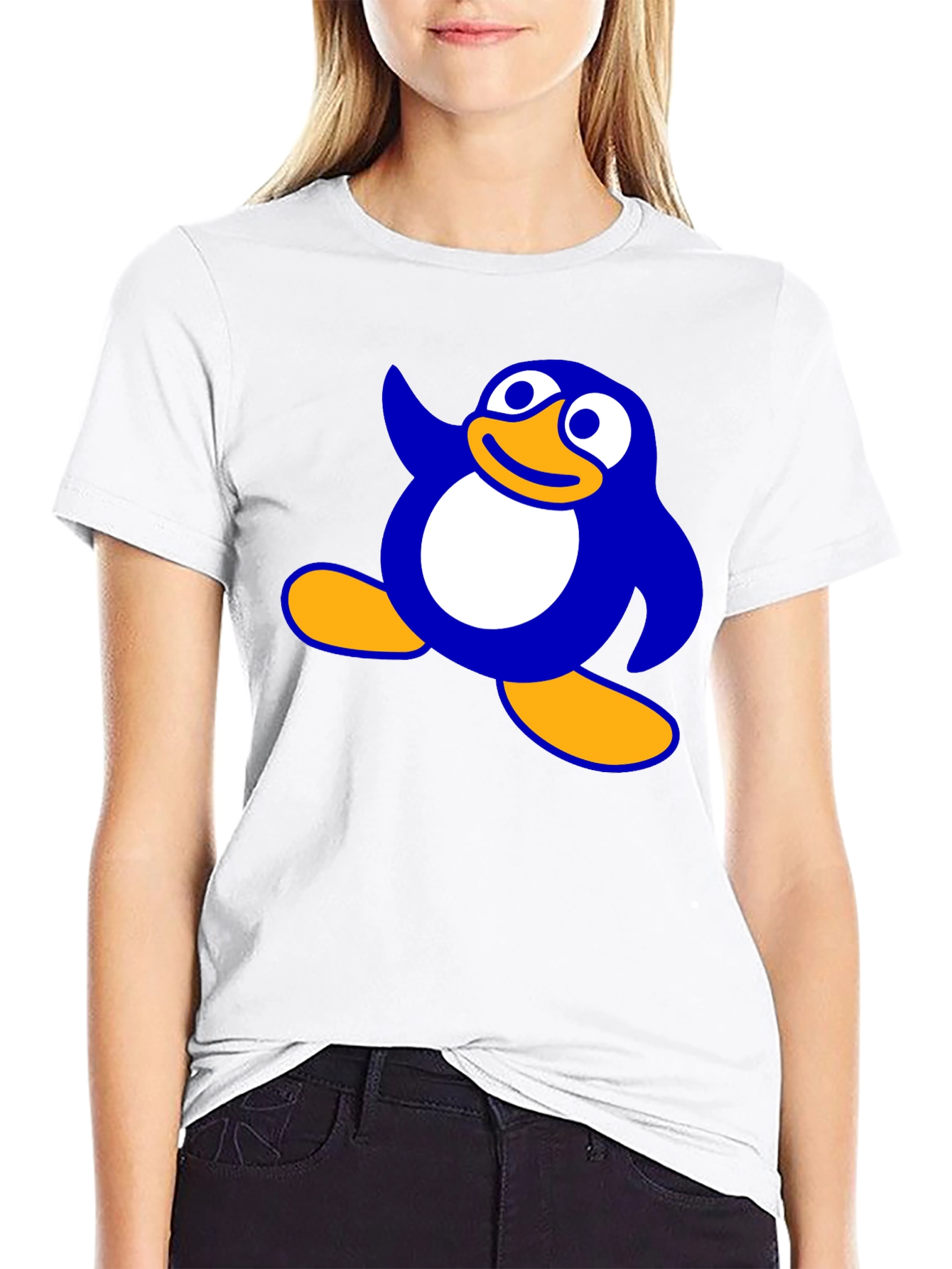 Cartoon Penguin Graphic Black T-Shirt