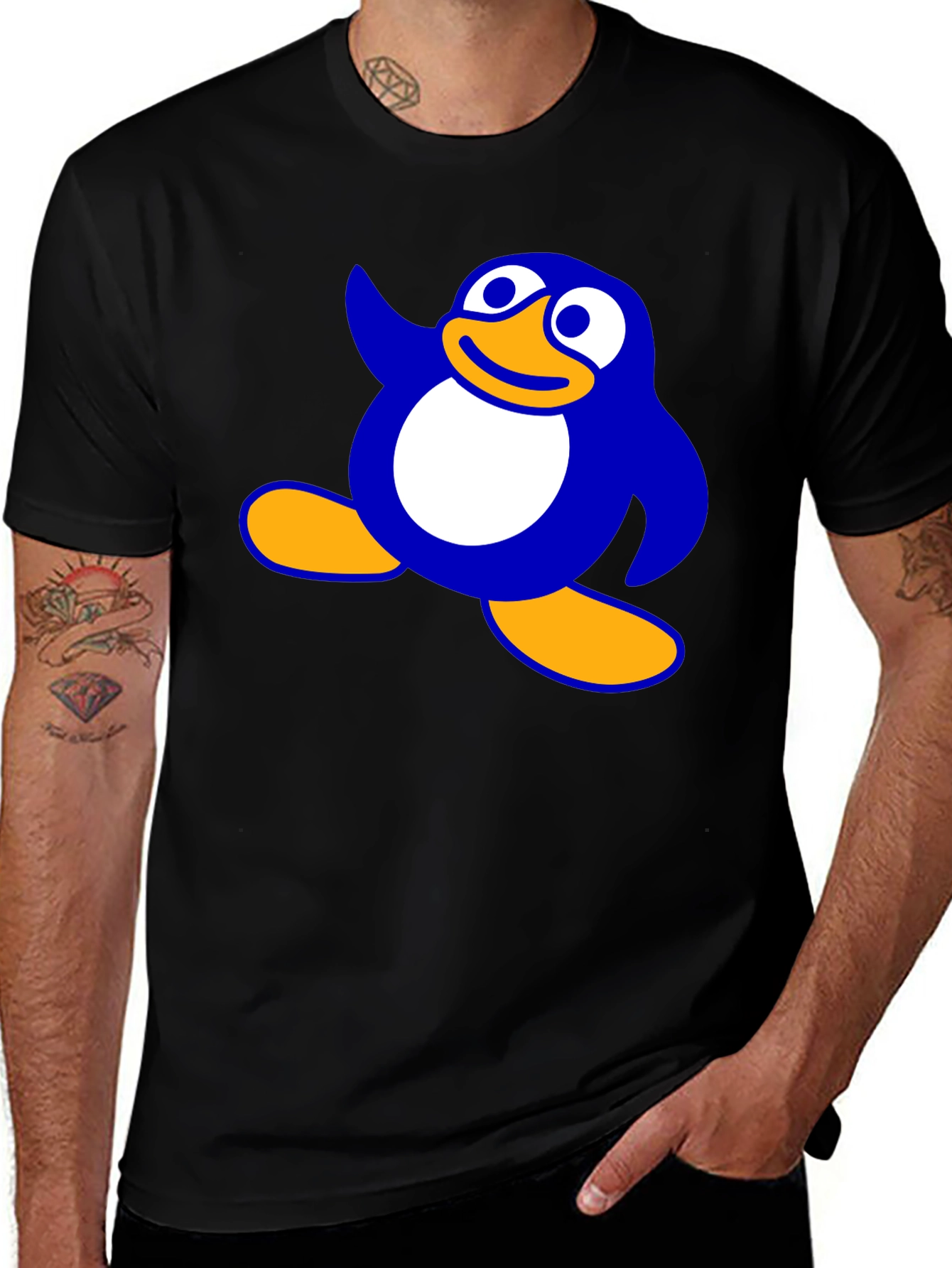 Cartoon Penguin Graphic Black T-Shirt