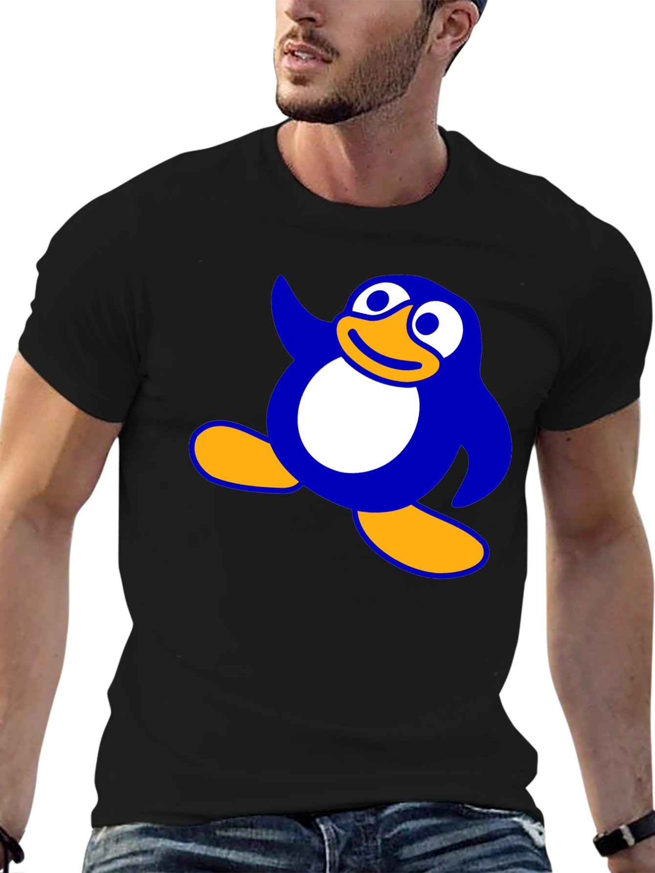 Cartoon Penguin Graphic Black T-Shirt