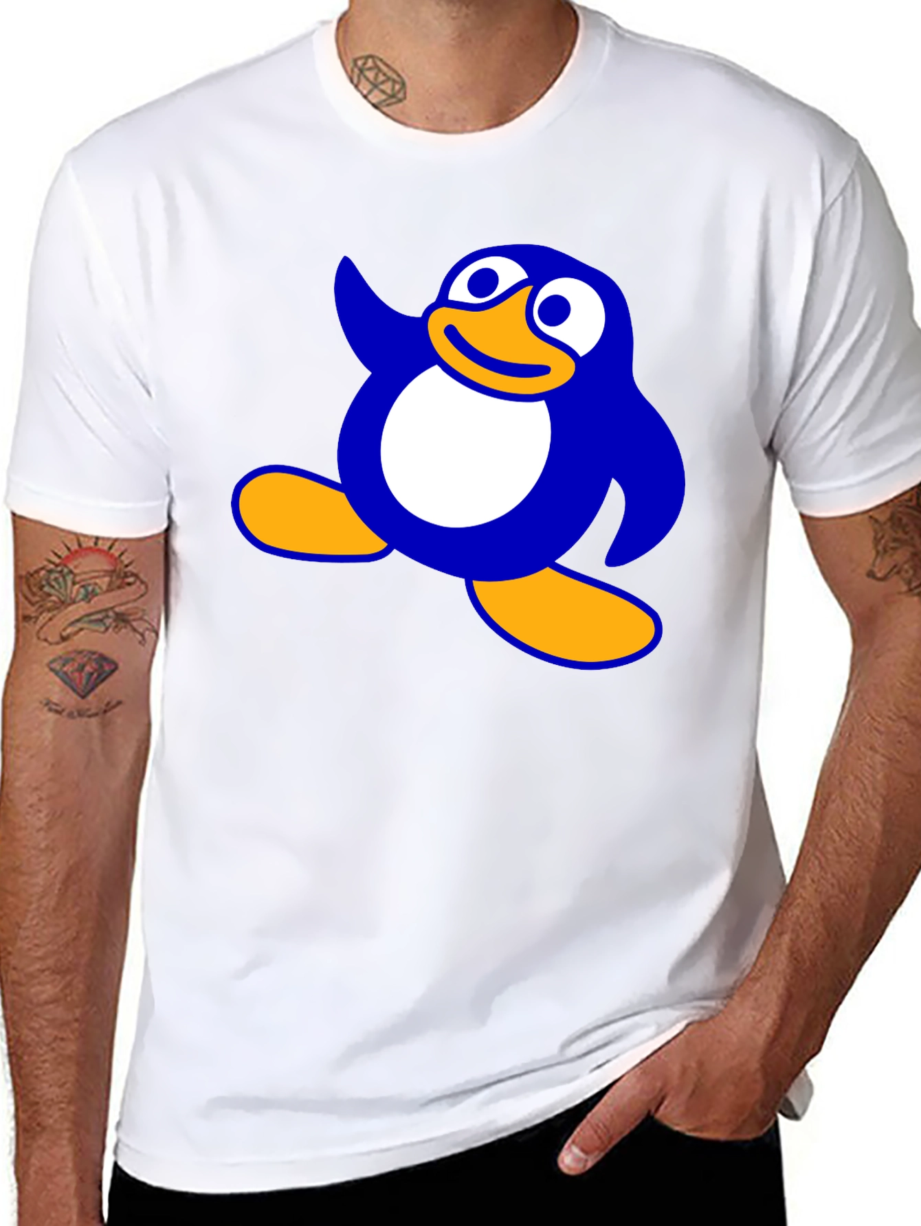 Cartoon Penguin Graphic Black T-Shirt