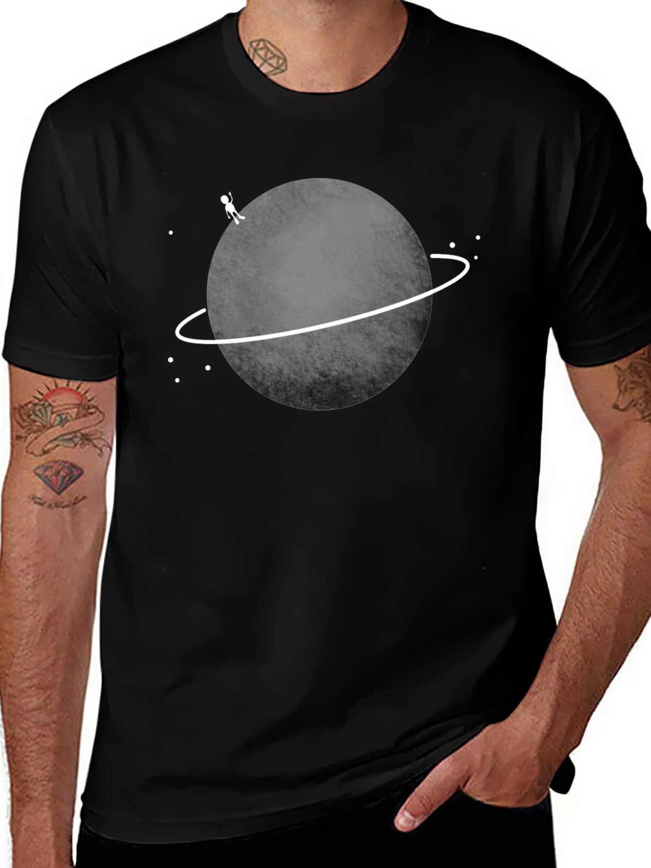 Planet Explorer Graphic Tee - Black Cotton T-Shirt